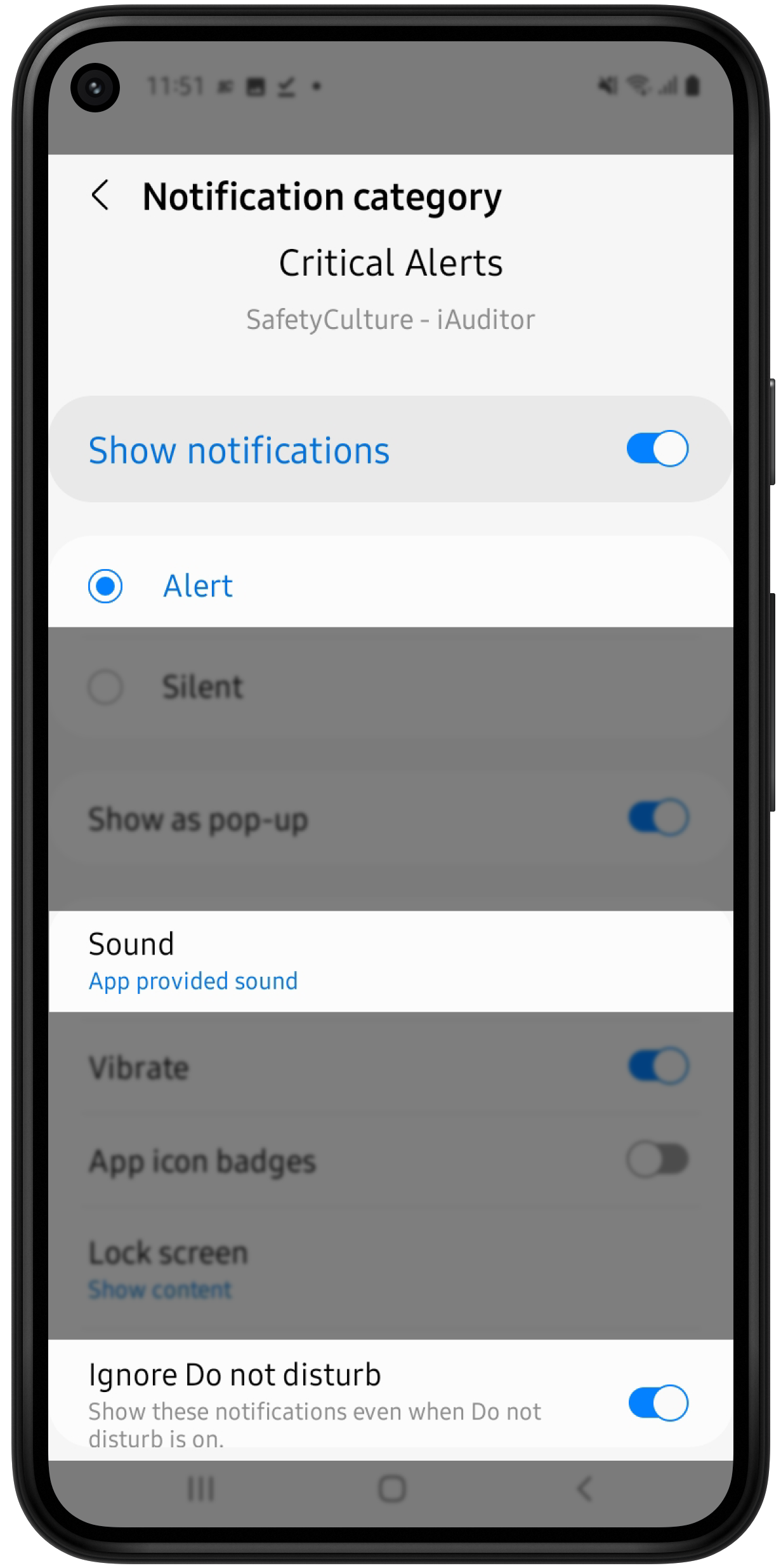 Enable or disable Critical Alerts via Android device settings.