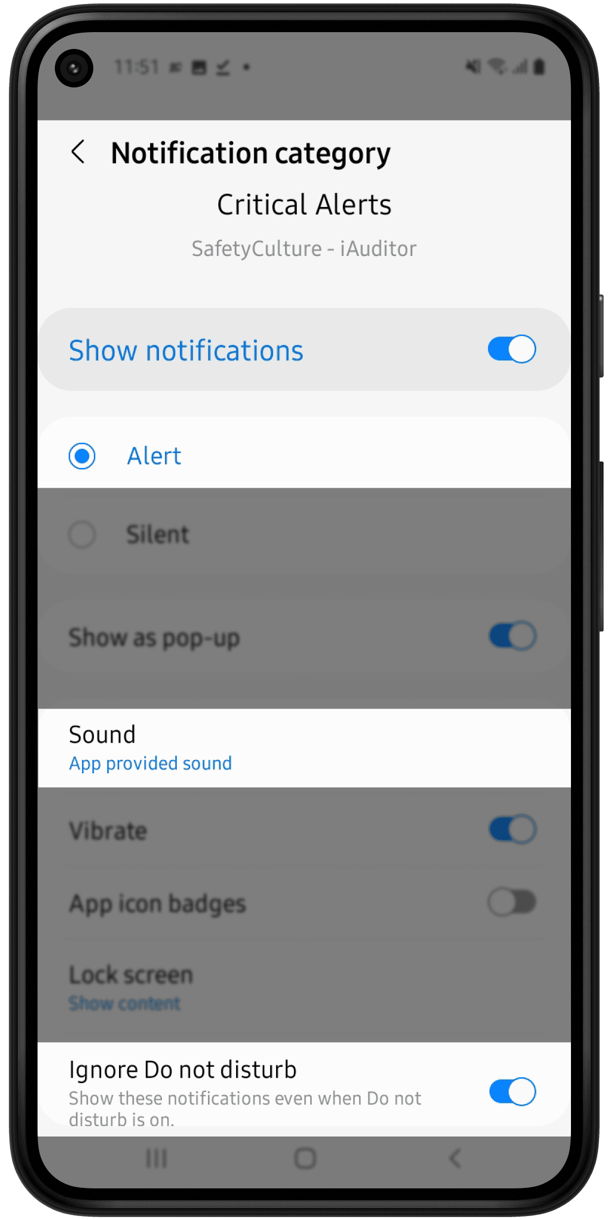 Activer ou désactiver les alertes critiques à partir des paramètres de l'appareil Android.