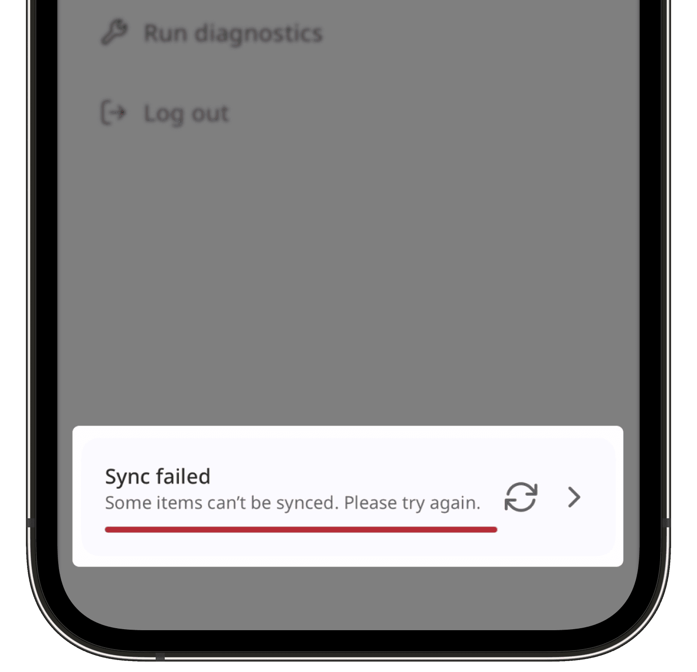 Ein Beispiel für den Synchronisationsfehler in der Mobile-App.