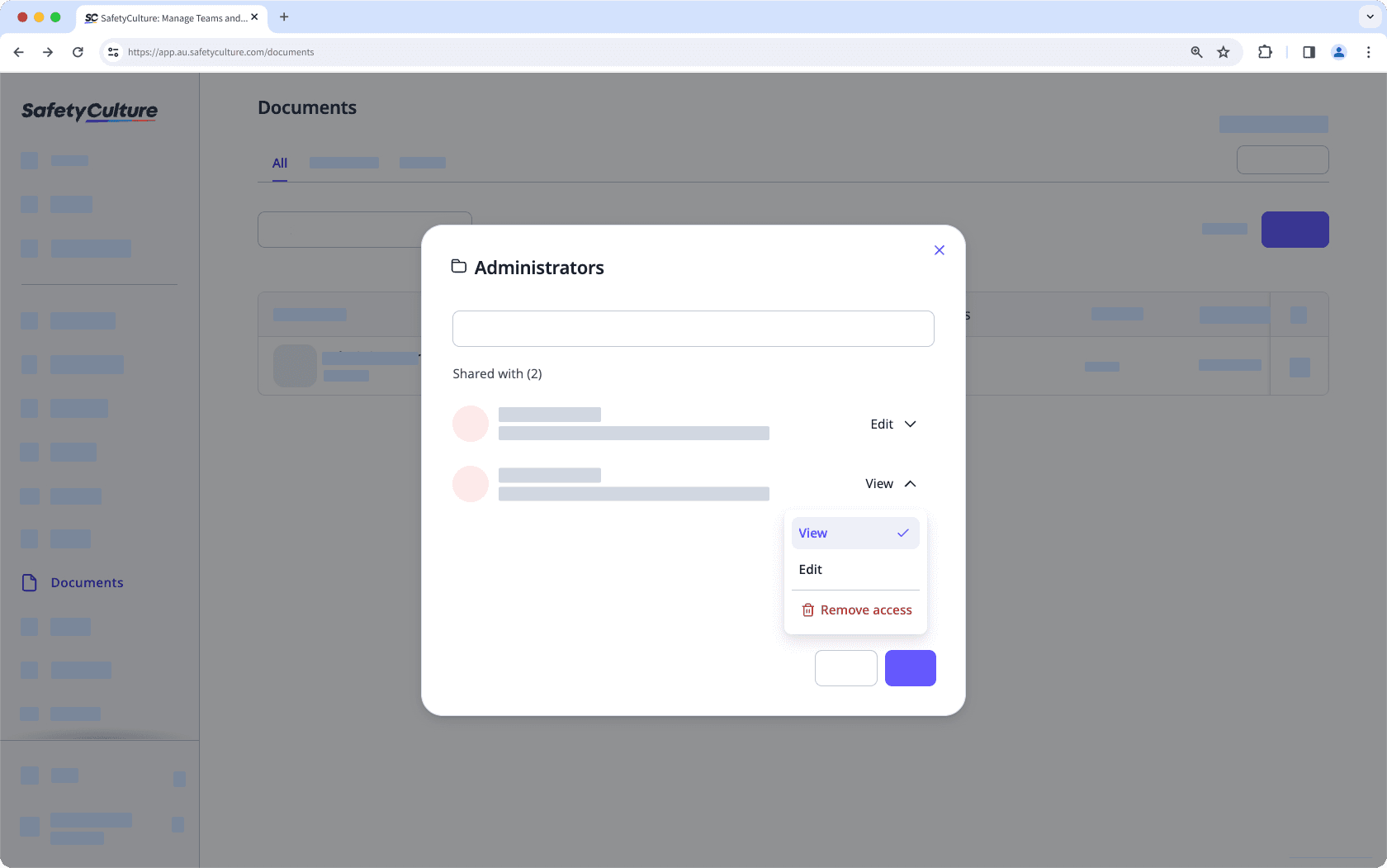 Gérer l'accès aux documents depuis l'application Web.