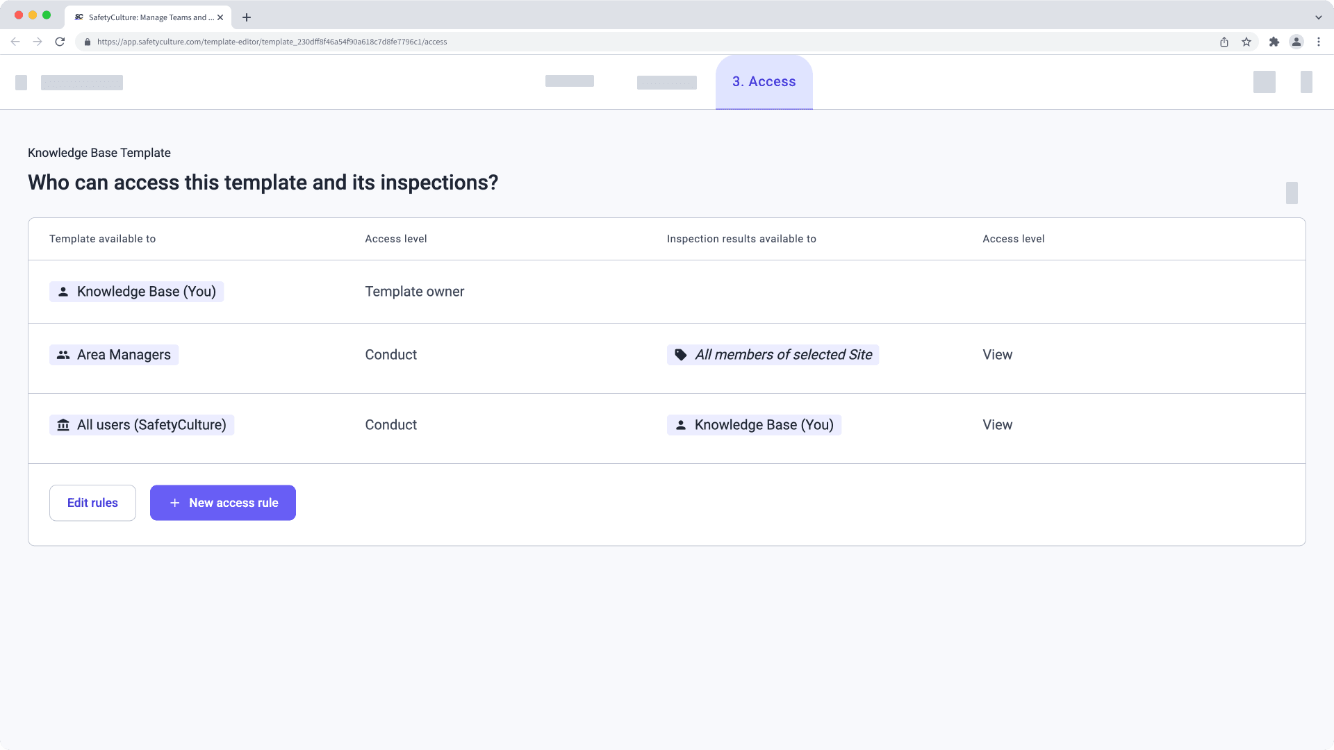 Ver el acceso a plantillas e inspecciones a través de la aplicación web.
