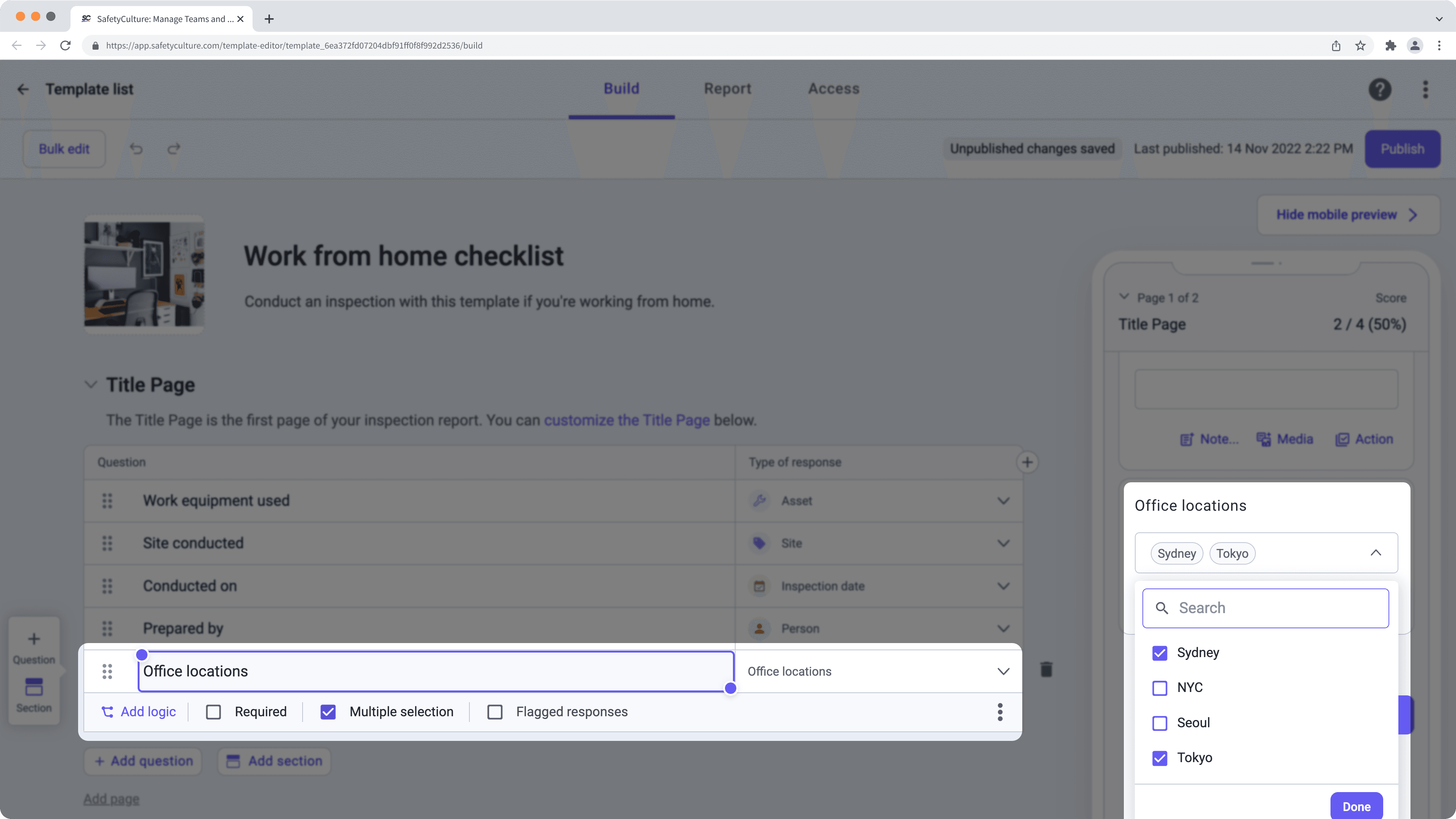 Einschränkung bei Multiple-Choice-Fragen im Inspektionstitel-Format.
