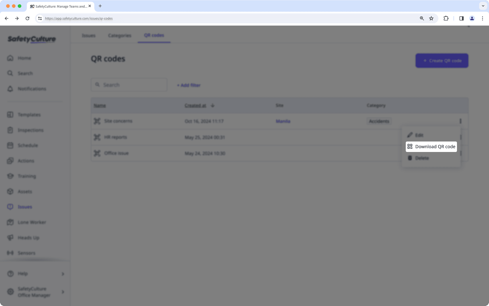 Descargue códigos QR a través de la aplicación web.