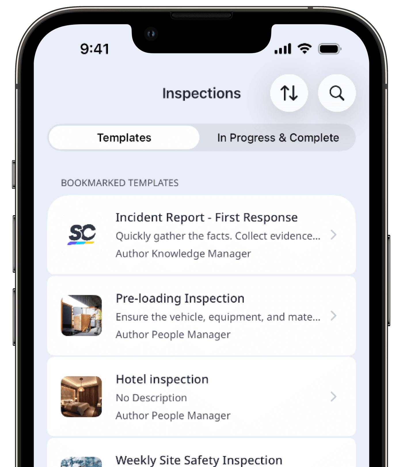 Plantillas marcadas como favoritas en la aplicación móvil.