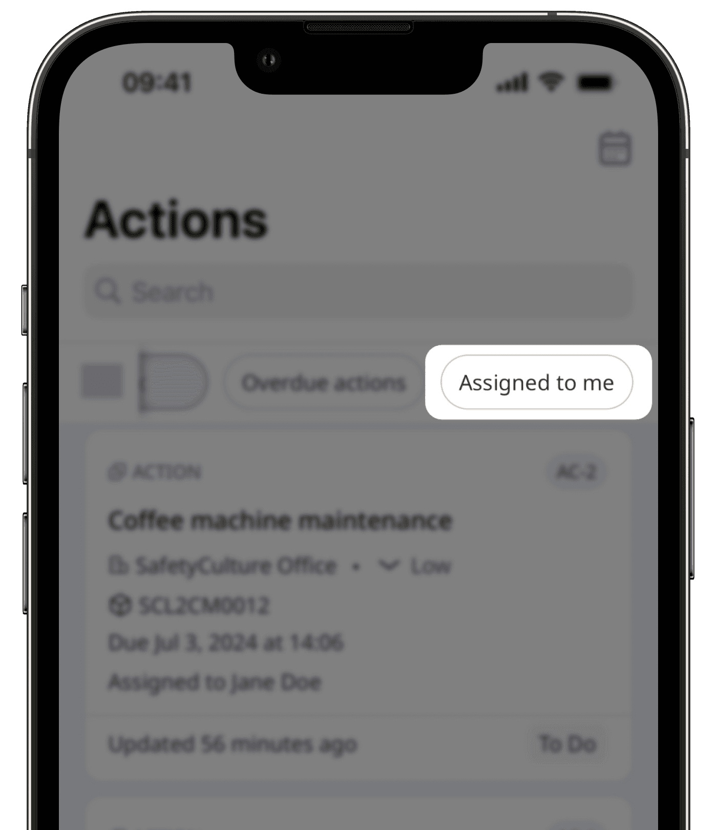 View an assigned action via the mobile app.