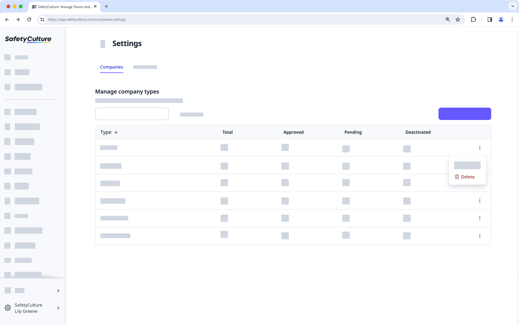 Créez un type de société à partir de l'application Web.