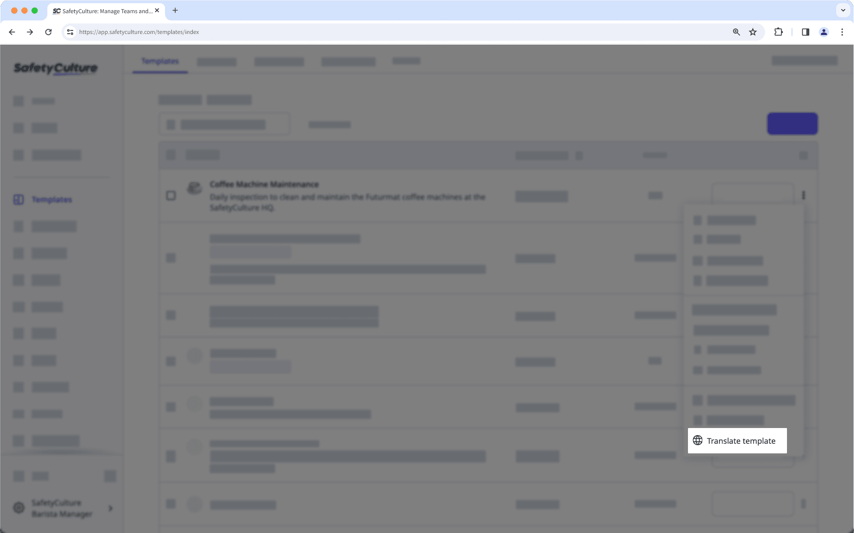 Gestione las traducciones de plantillas a través de la aplicación web.