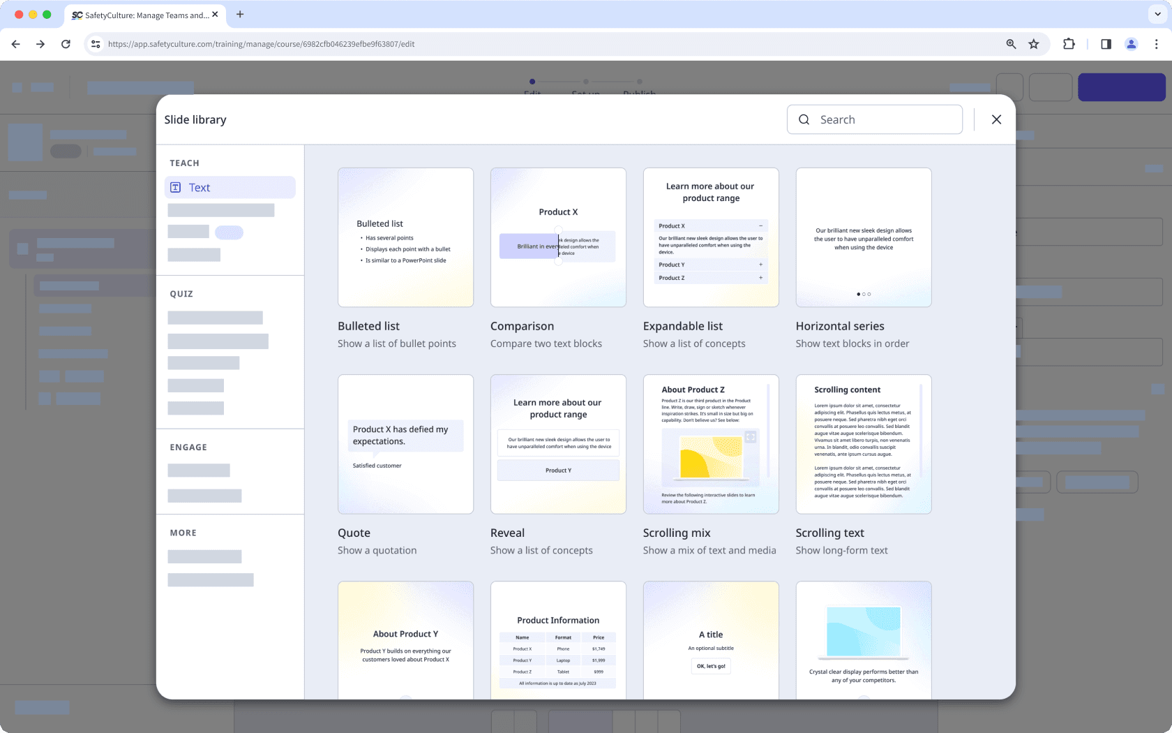 The slide library showing a Text slide.