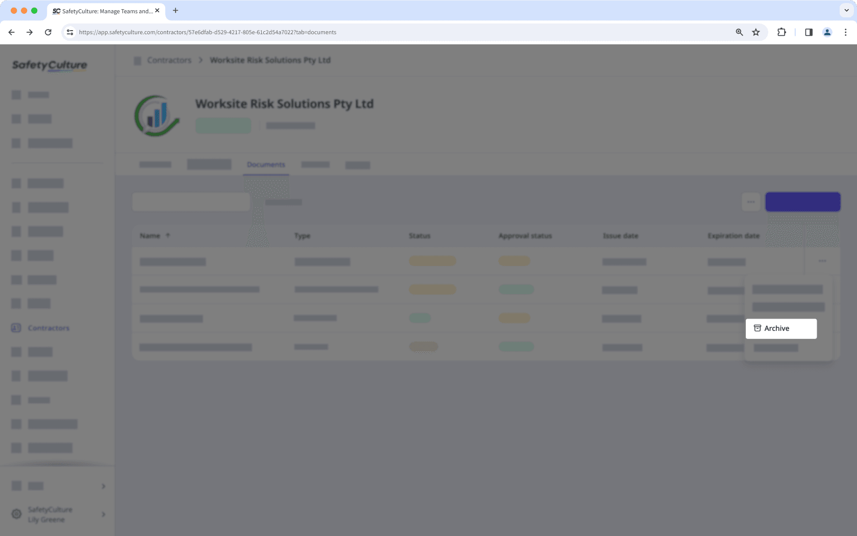 Archive a company document via the web app.