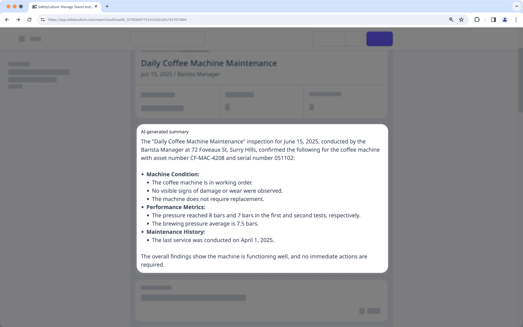 Resuma automáticamente su informe de inspección con IA desde la aplicación web.
