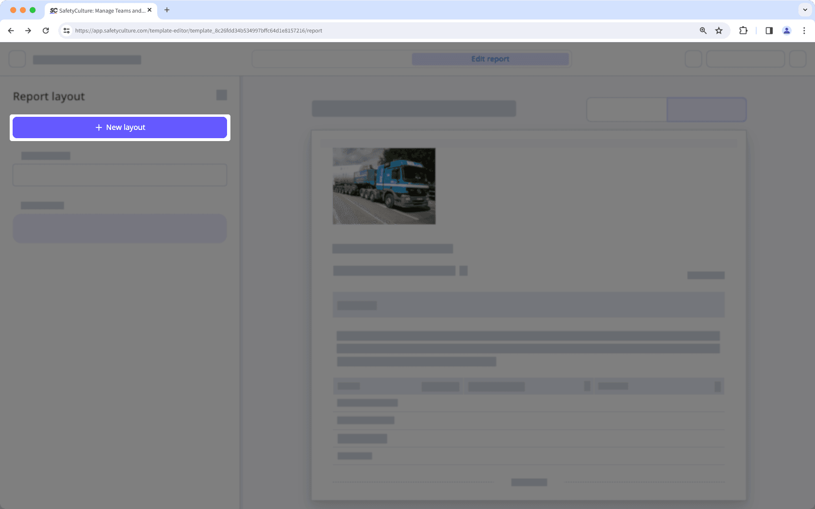 Create a report layout in the template editor via the web app.