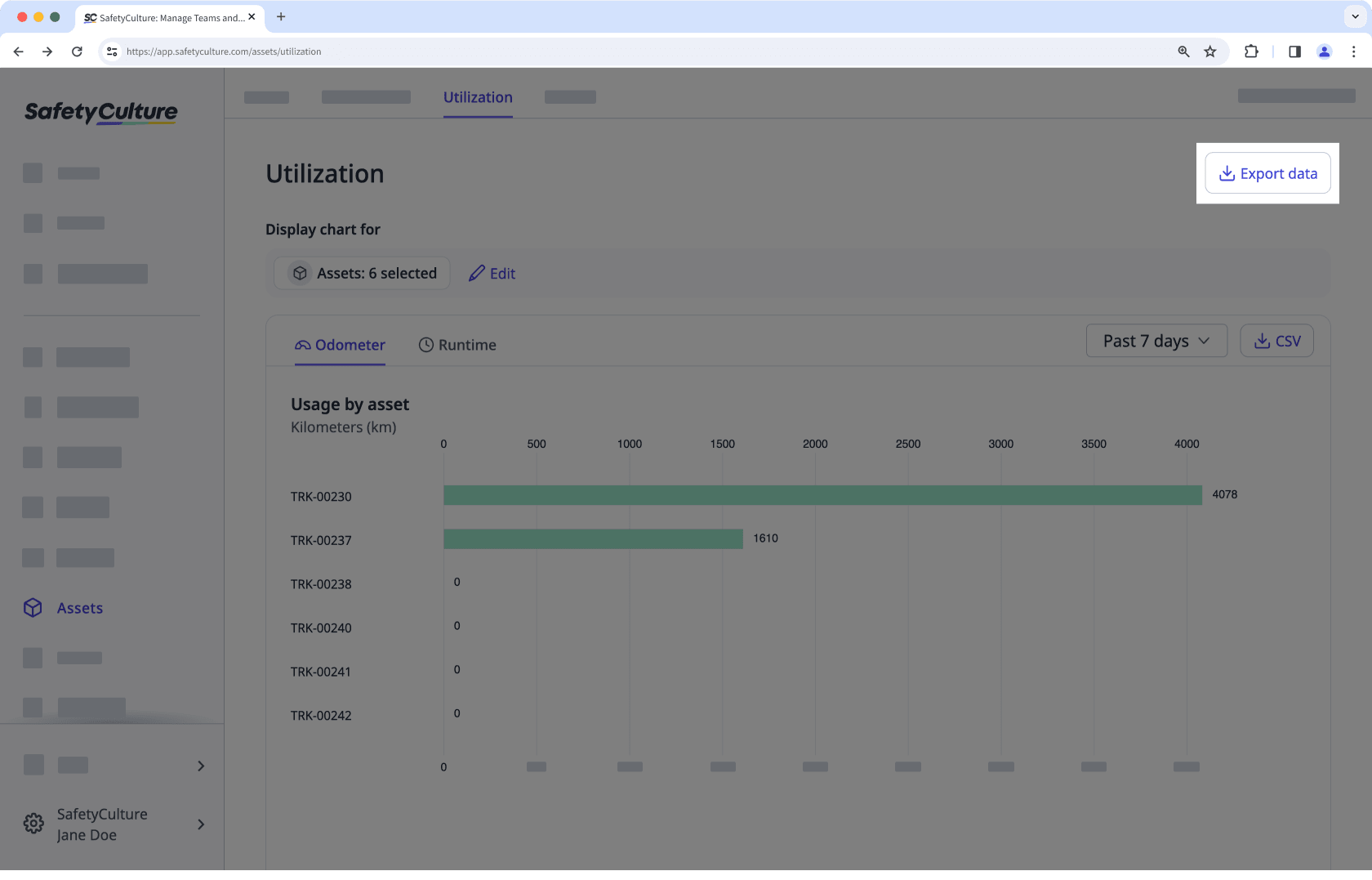 Exporter les données d'utilisation des actifs au format CSV via l'application Web.
