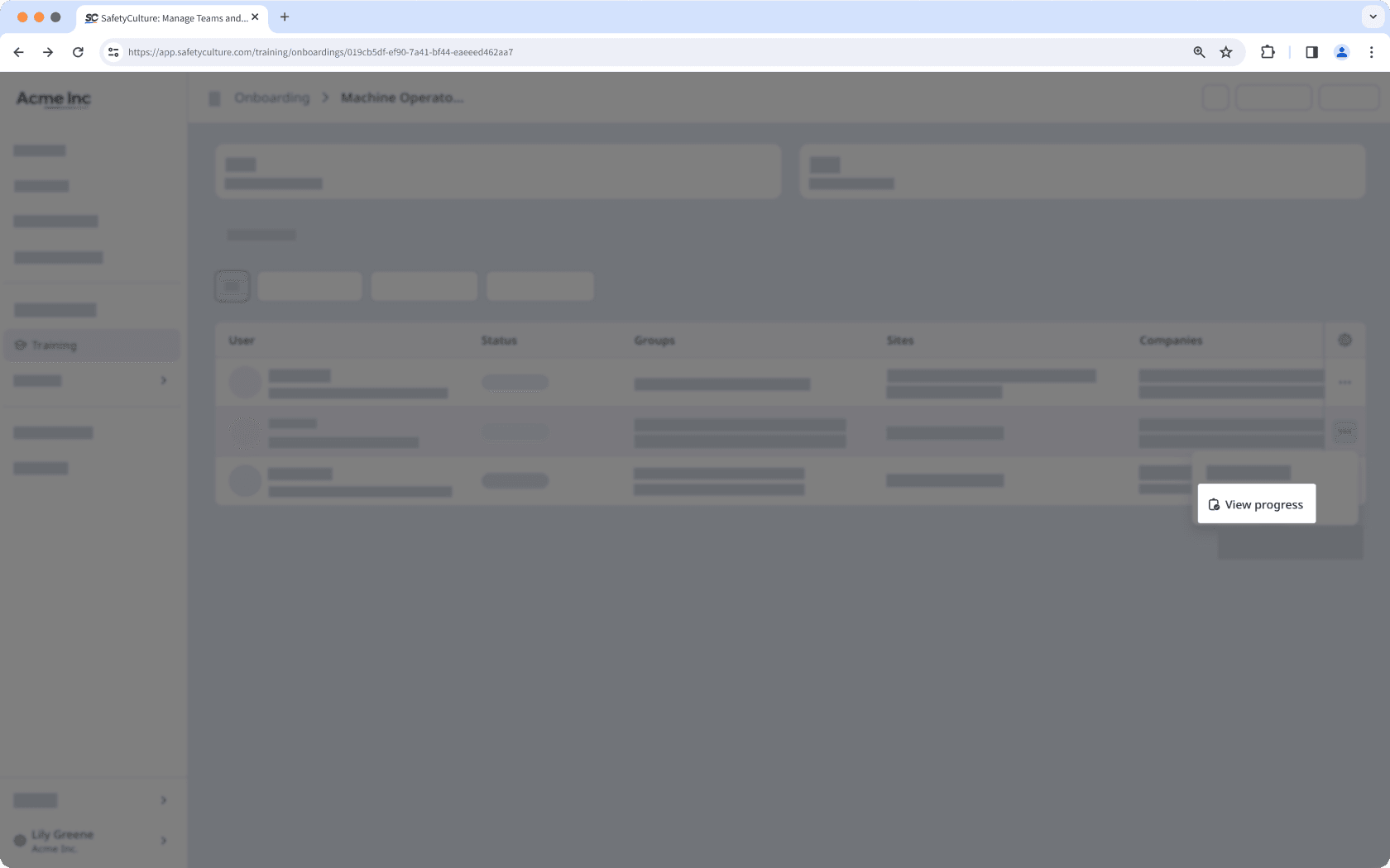 La página de incorporación que muestra el botón "Ver progreso" para un usuario.