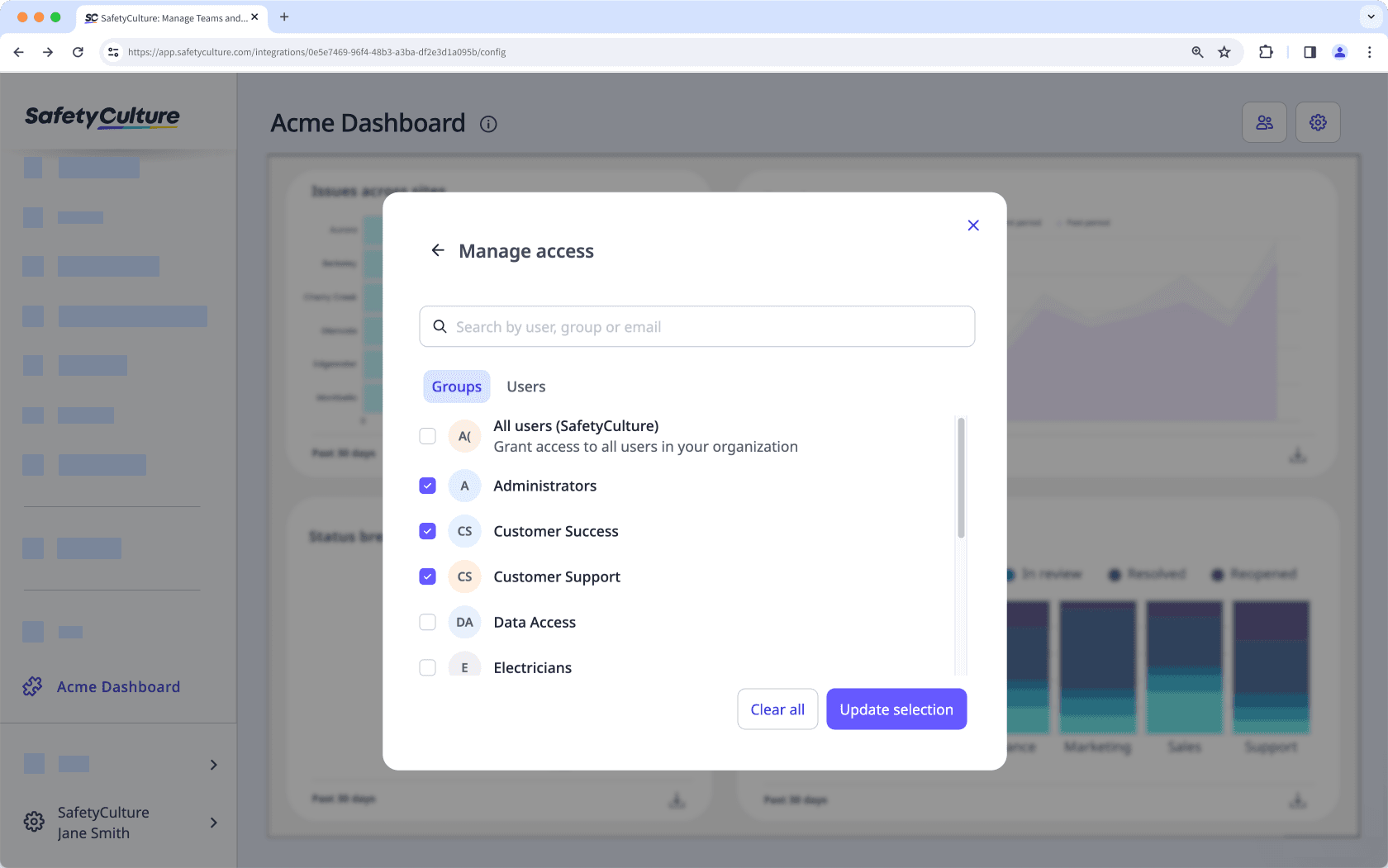 Gewähren Sie Benutzern und Gruppen über die Web-App Zugriff auf eine App.