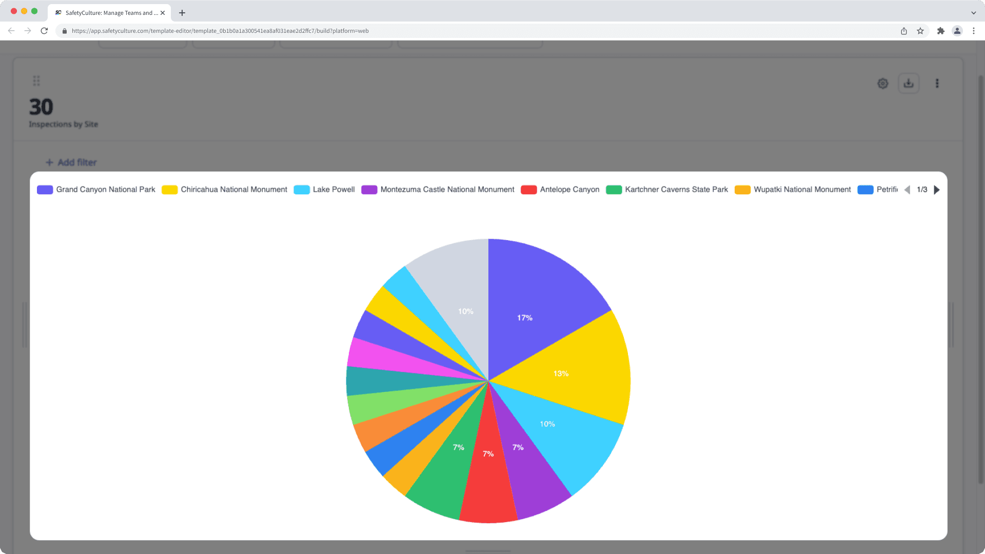 Diagrammfarben für Stapel- und Torten-Diagrammtypen in der Web-App.
