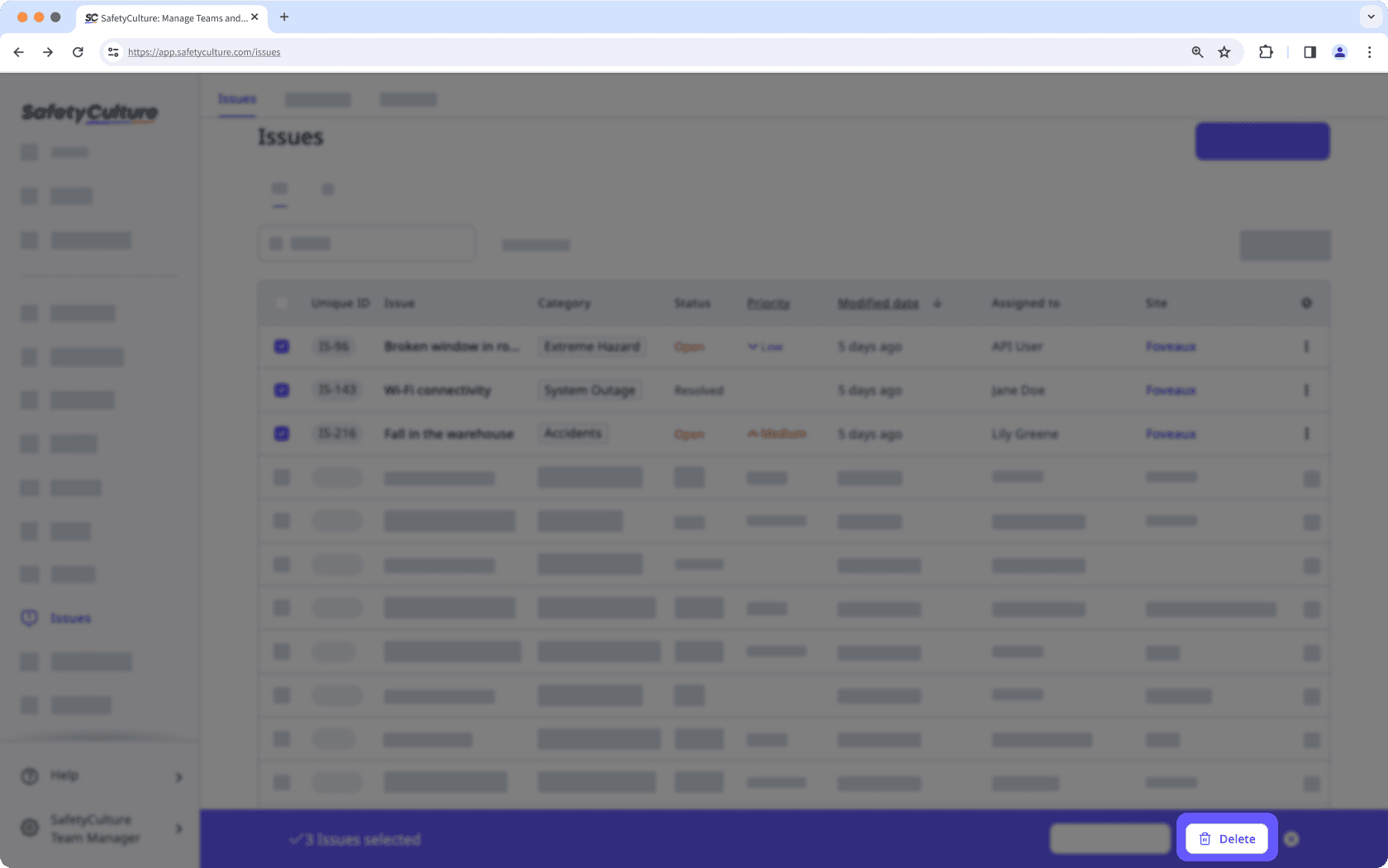 Probleme mithilfe der Web-App in großen Mengen löschen.