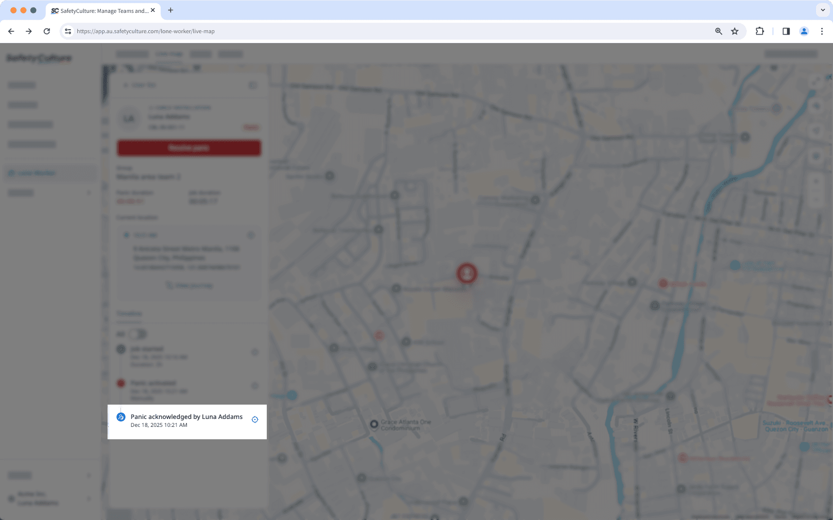 An example of an automated call acknowledgment in a job's timeline via the web app.