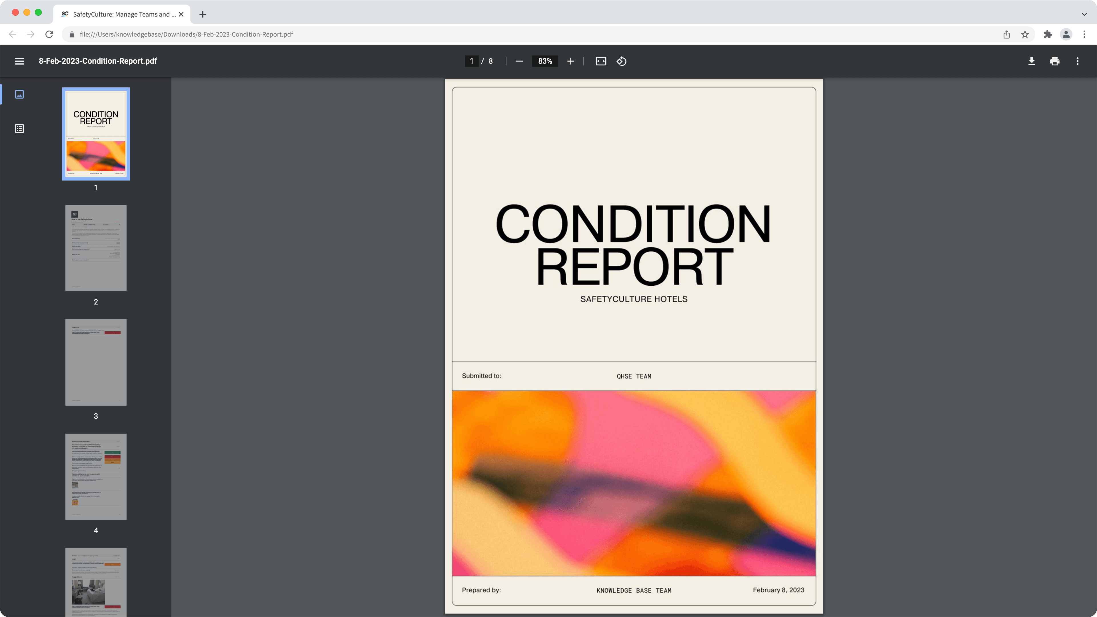 Un exemple de page de couverture d'un rapport d'inspection.