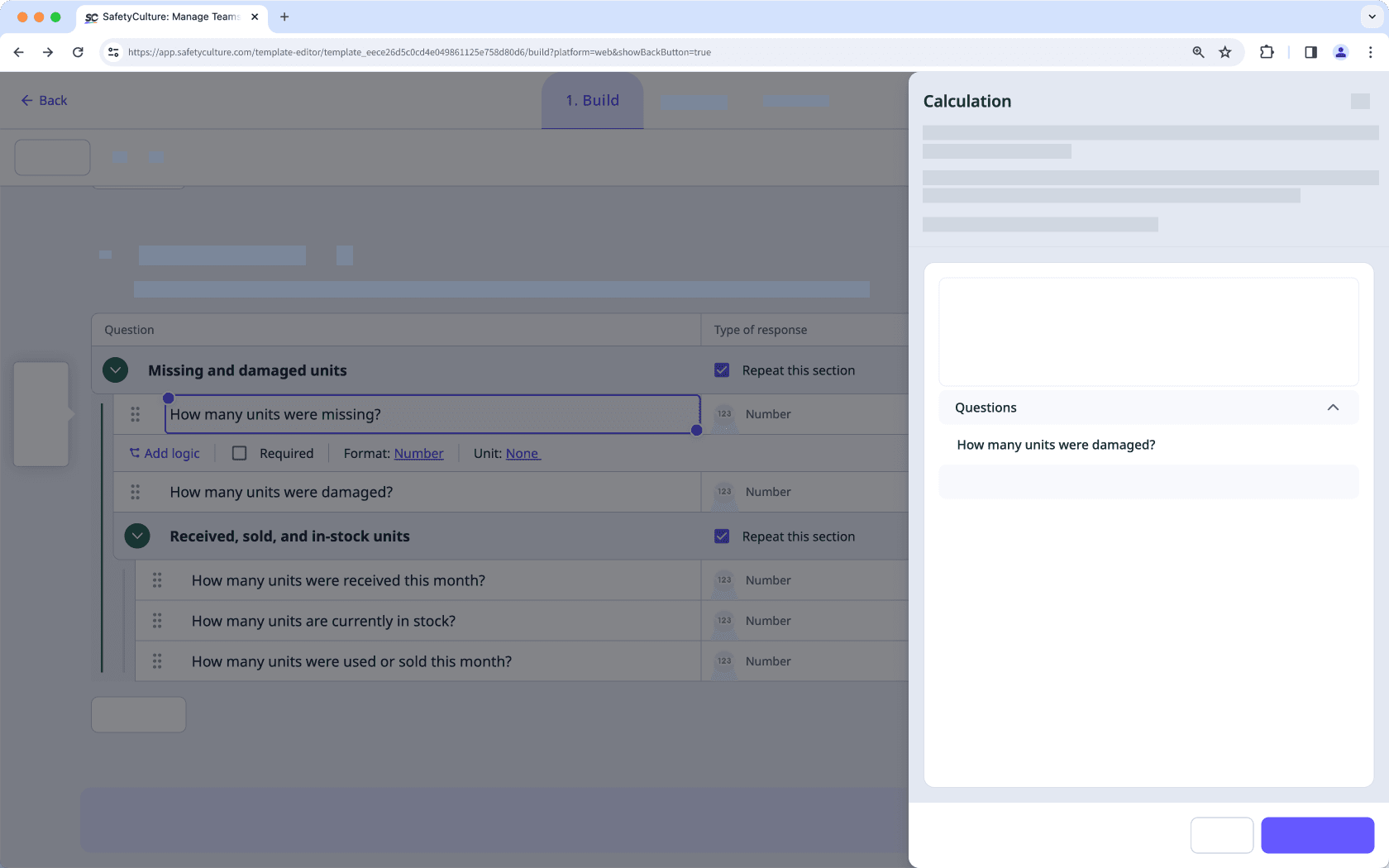 Beispiel für ein Grenzszenario, bei dem Sie mithilfe der Web-App in Wiederholungsabschnitten auf eine Zahl oder eine Berechnungsfrage verweisen.