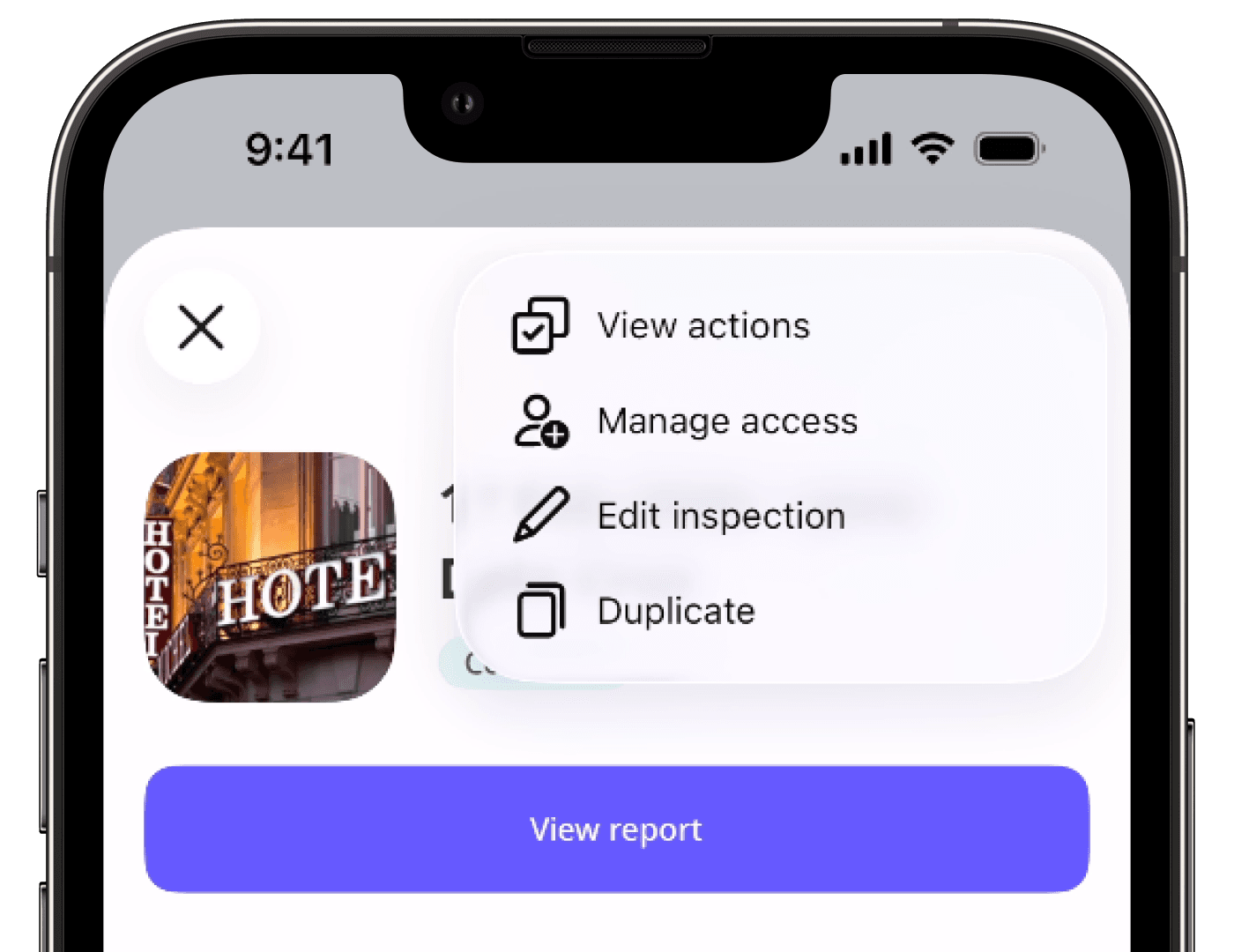 The options available when you have a "view, edit" inspection access level.
