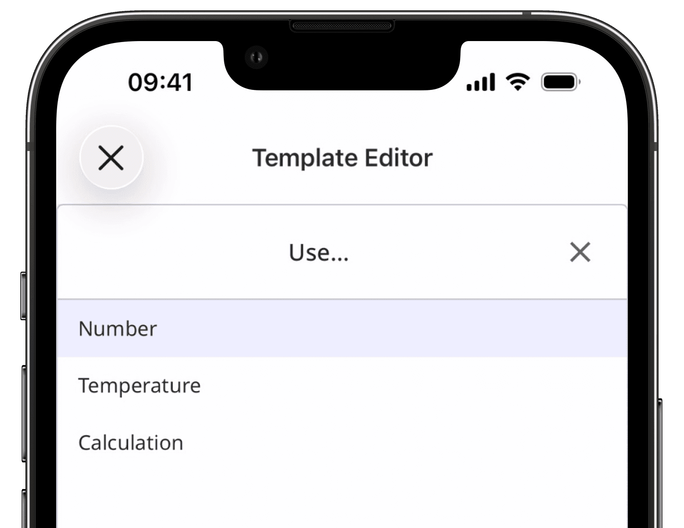 List of number question format options in the mobile app.