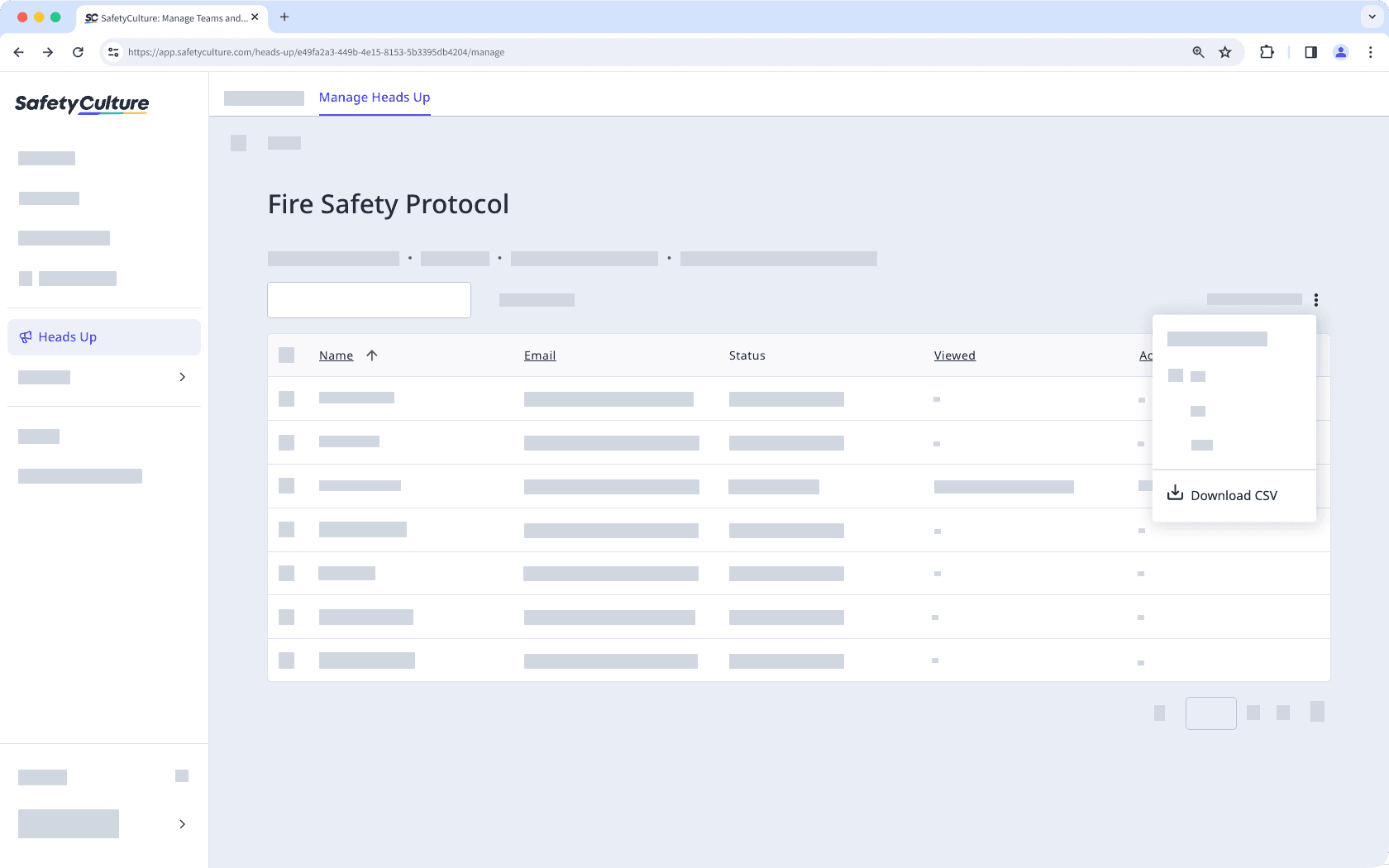 Mithilfe der Web-App einzelne Heads Up als CSV-Datei herunterladen.