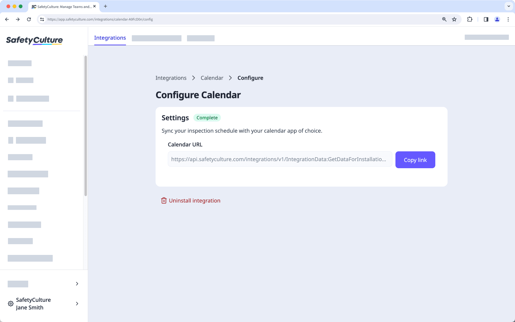 Einrichtung der Integration des Inspektions-Zeitplans mithilfe der Web-App.
