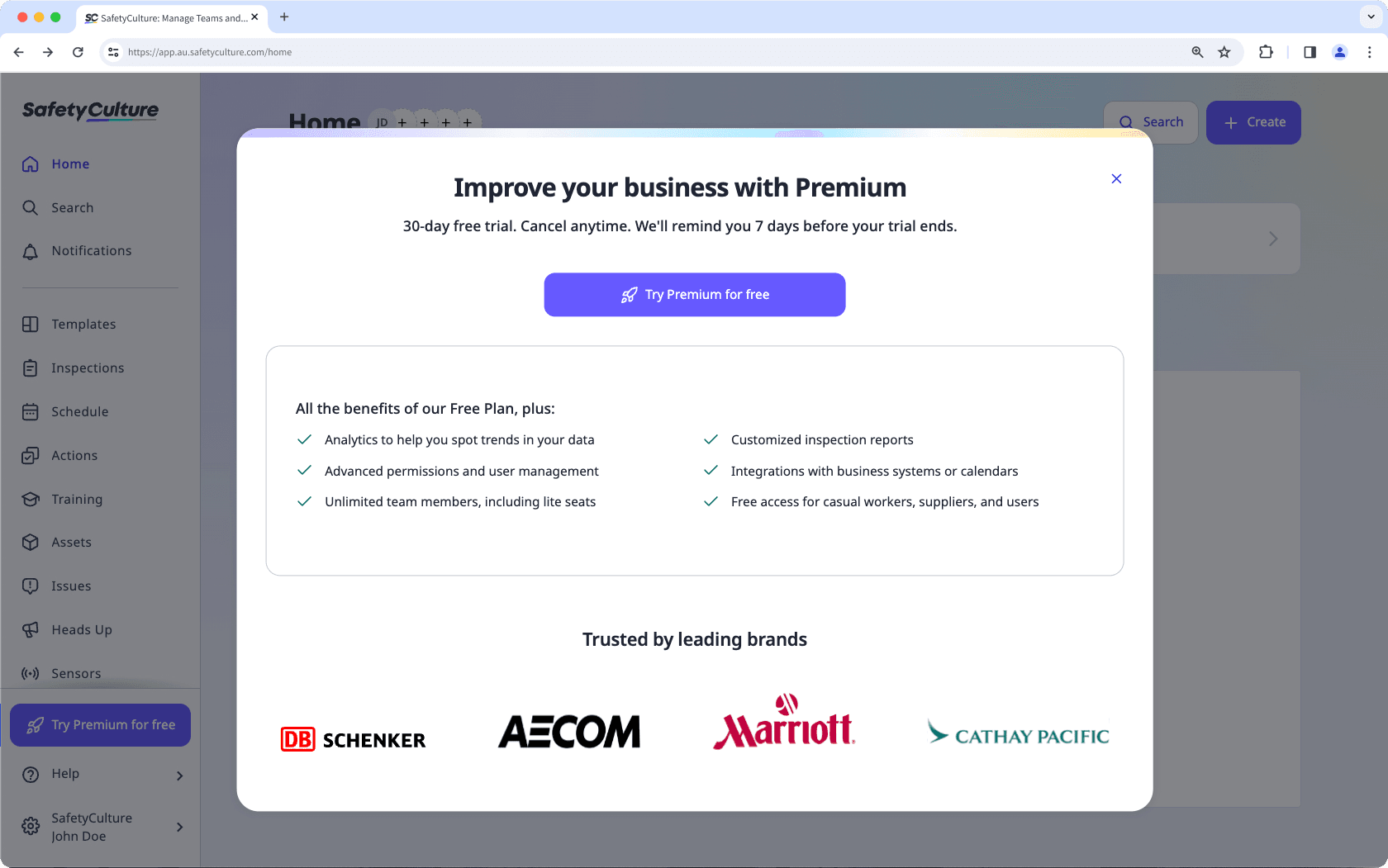 Mejore el plan de su organización y pase del Plan Gratuito al Plan Premium a través de la aplicación web.
