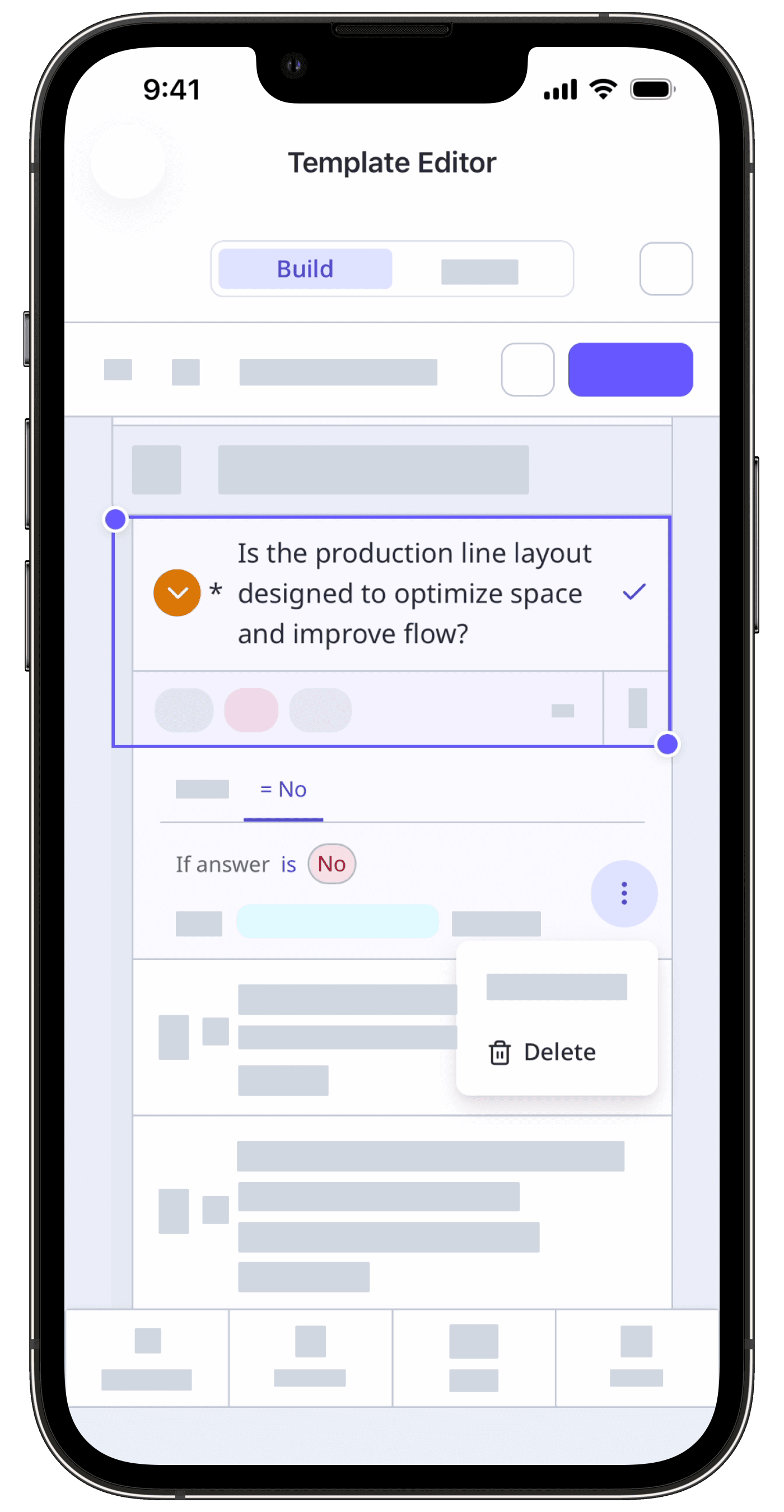 Mithilfe der Mobile-App ein Logikfeld im Vorlageneditor löschen.