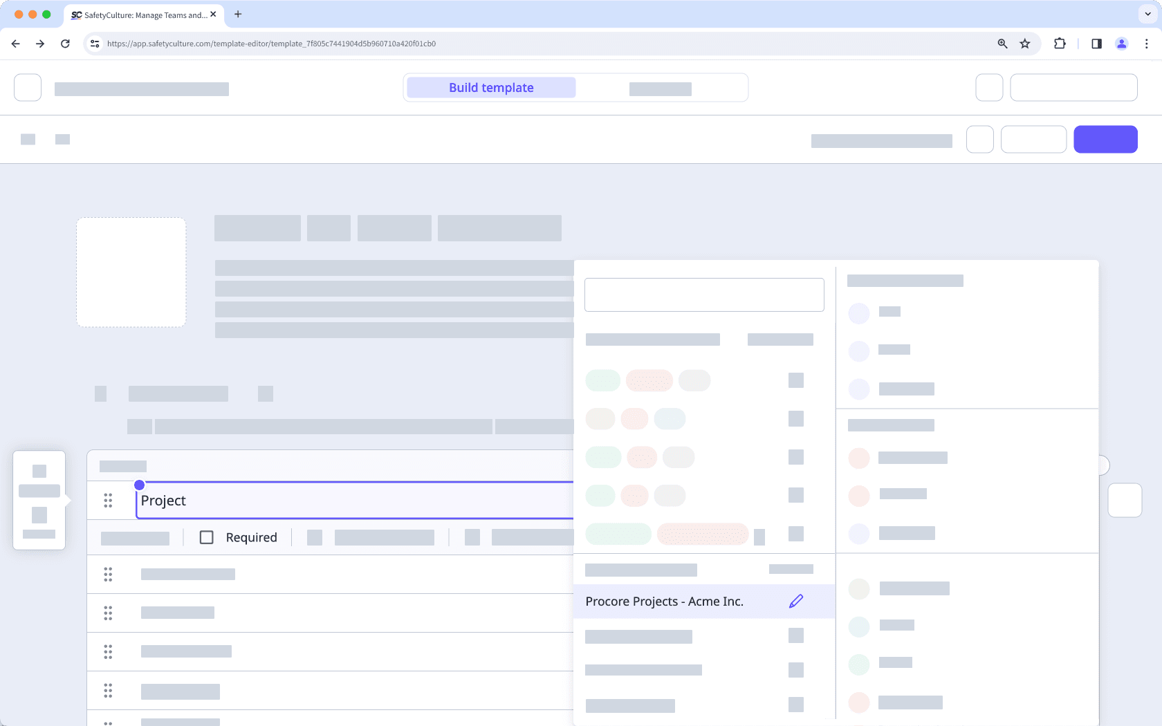 Recherchez et sélectionnez le jeu de réponses globales « Projets Procore » dans l'Éditeur de modèles via l'application Web.