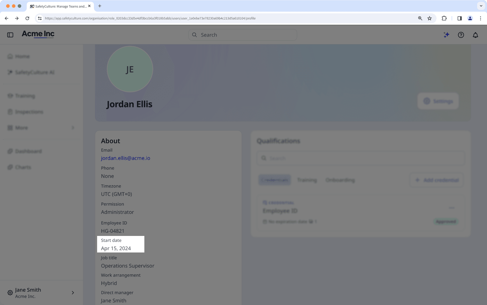 Select the relevant date for the "Date" data type in user fields via the web app.