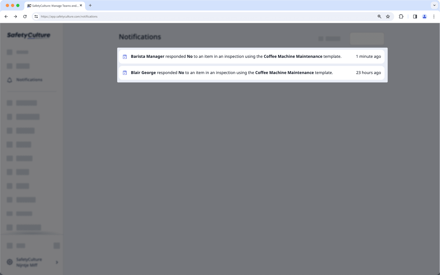 Une notification reçu par l'utilisateur lorsque le champ logique « Notifier » se déclenche pendant qu'une inspection est effectuée.