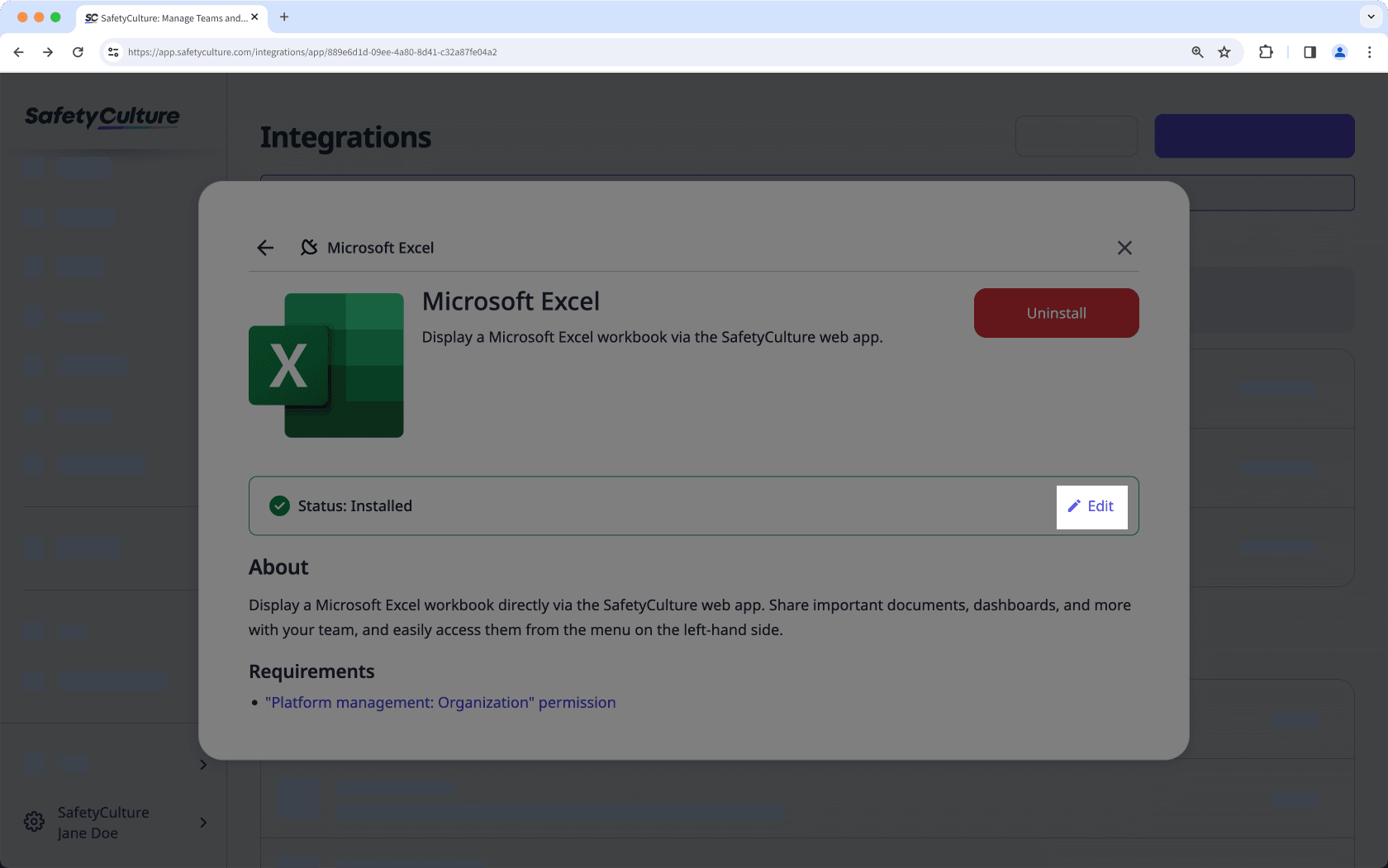 Mithilfe der Web-App eine Microsoft Excel-Installation bearbeiten.