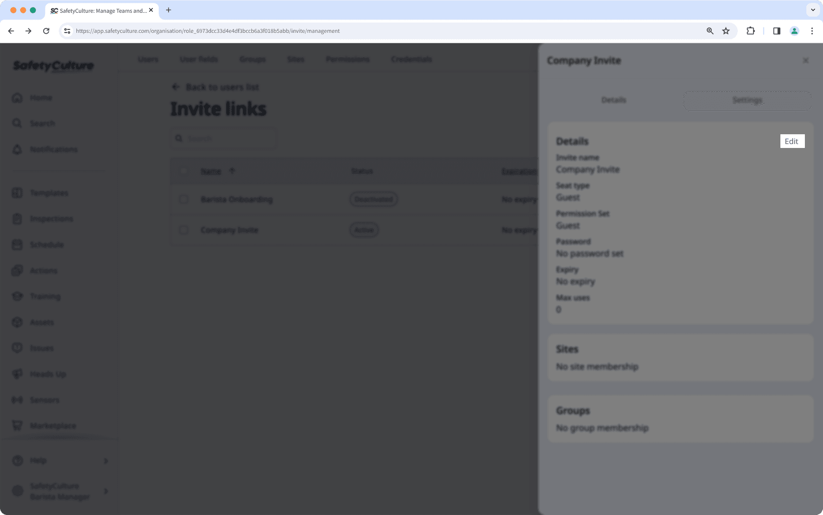 Mithilfe der Web-App einen bestehenden Einladungslink bearbeiten.