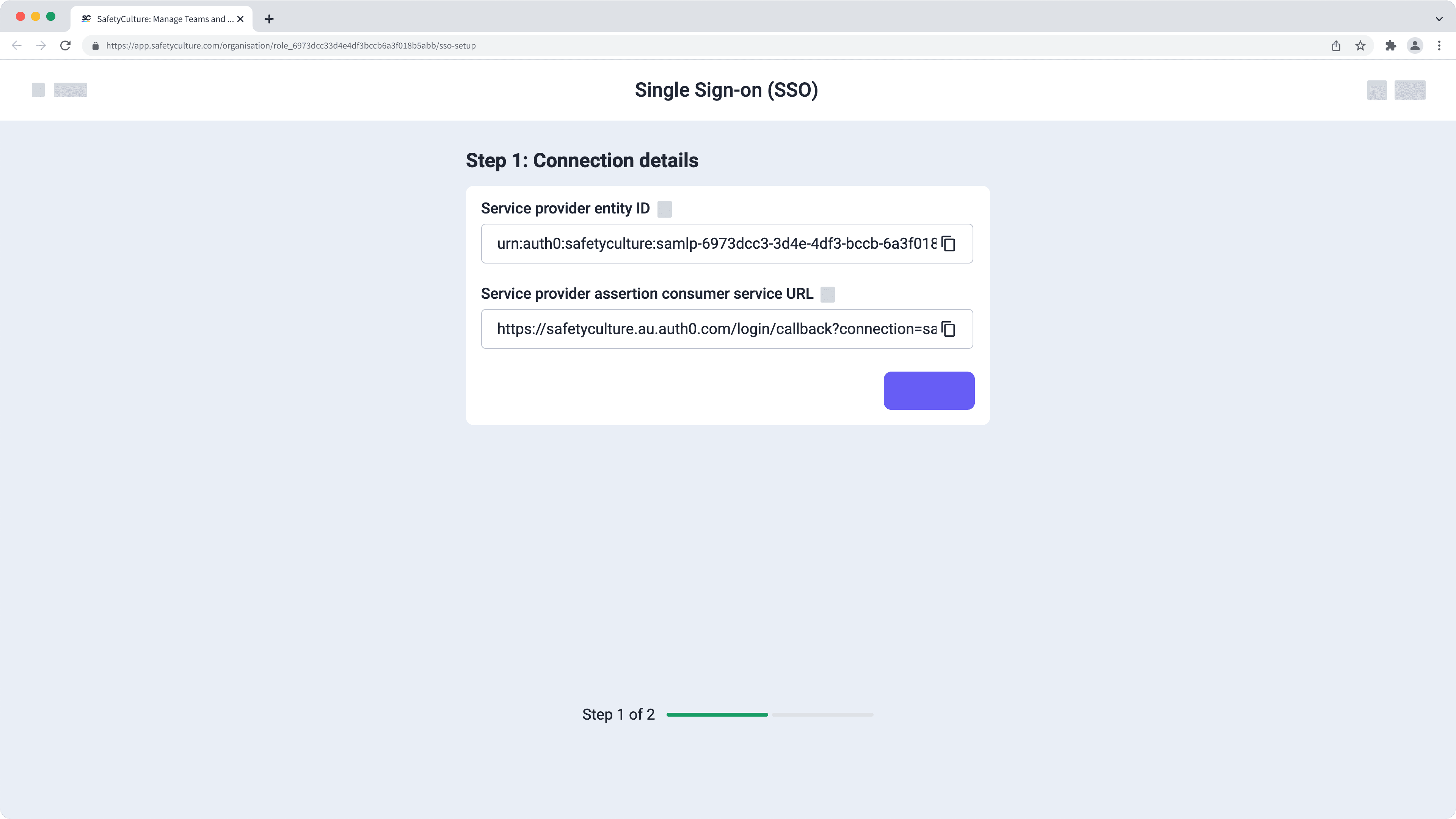An example of a SAML single sign-on setup on the web app.