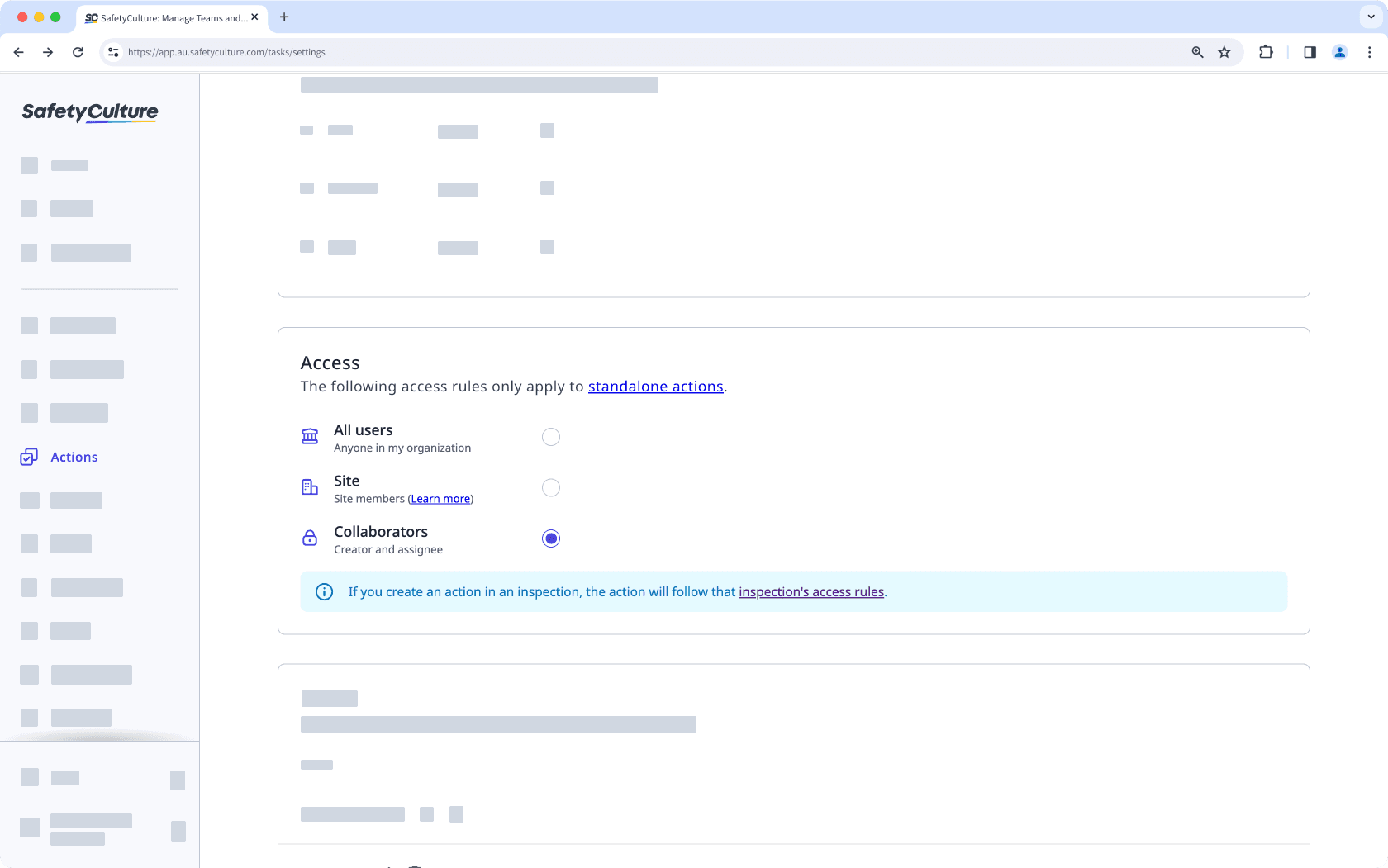 Manage standalone action access for your organization via the web app.