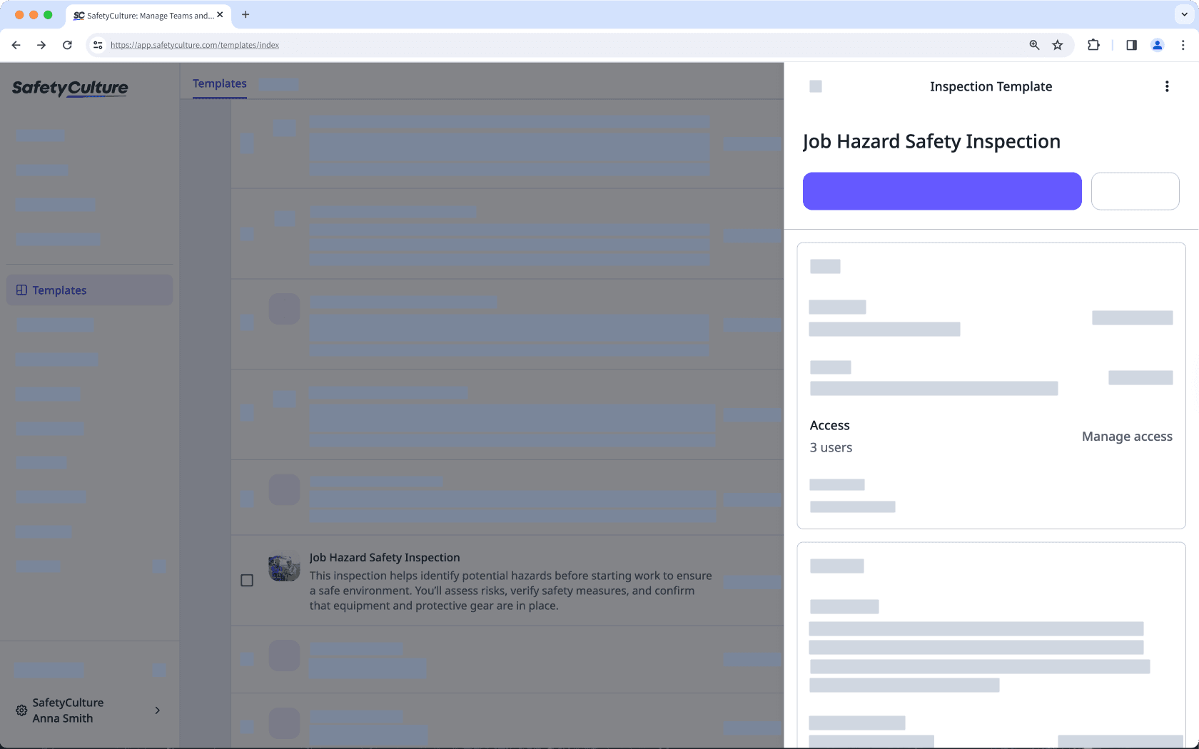 Check template access level via the web app.