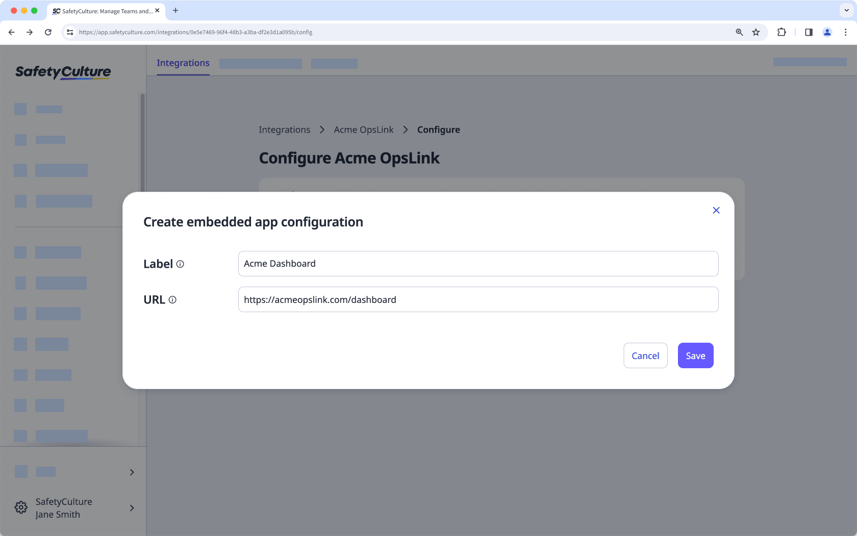 Créez une configuration d'application incorporée via l'application Web.