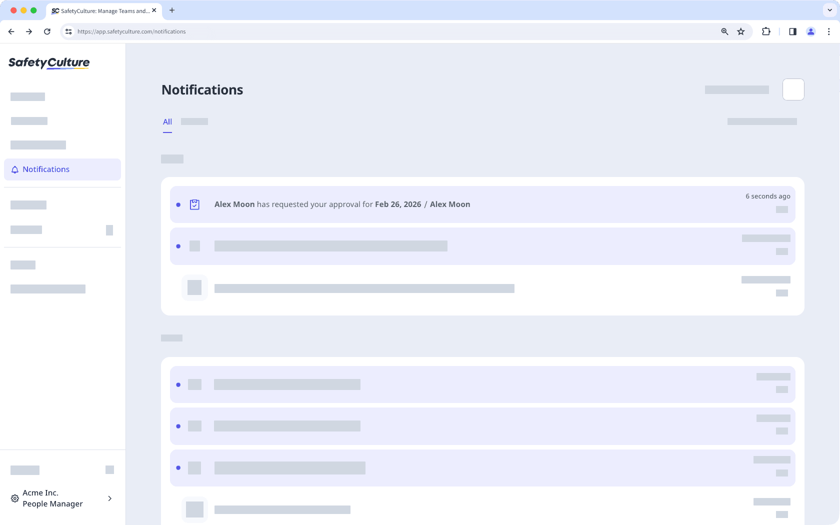 Sie erhalten eine Benachrichtigung, wenn ein Nutzer Ihre Genehmigung für seine Inspektion beantragt.