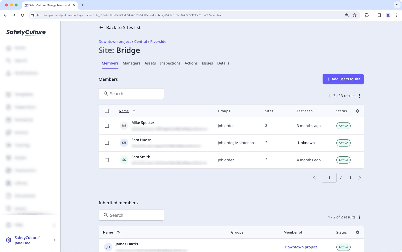 A site profile in the web app.