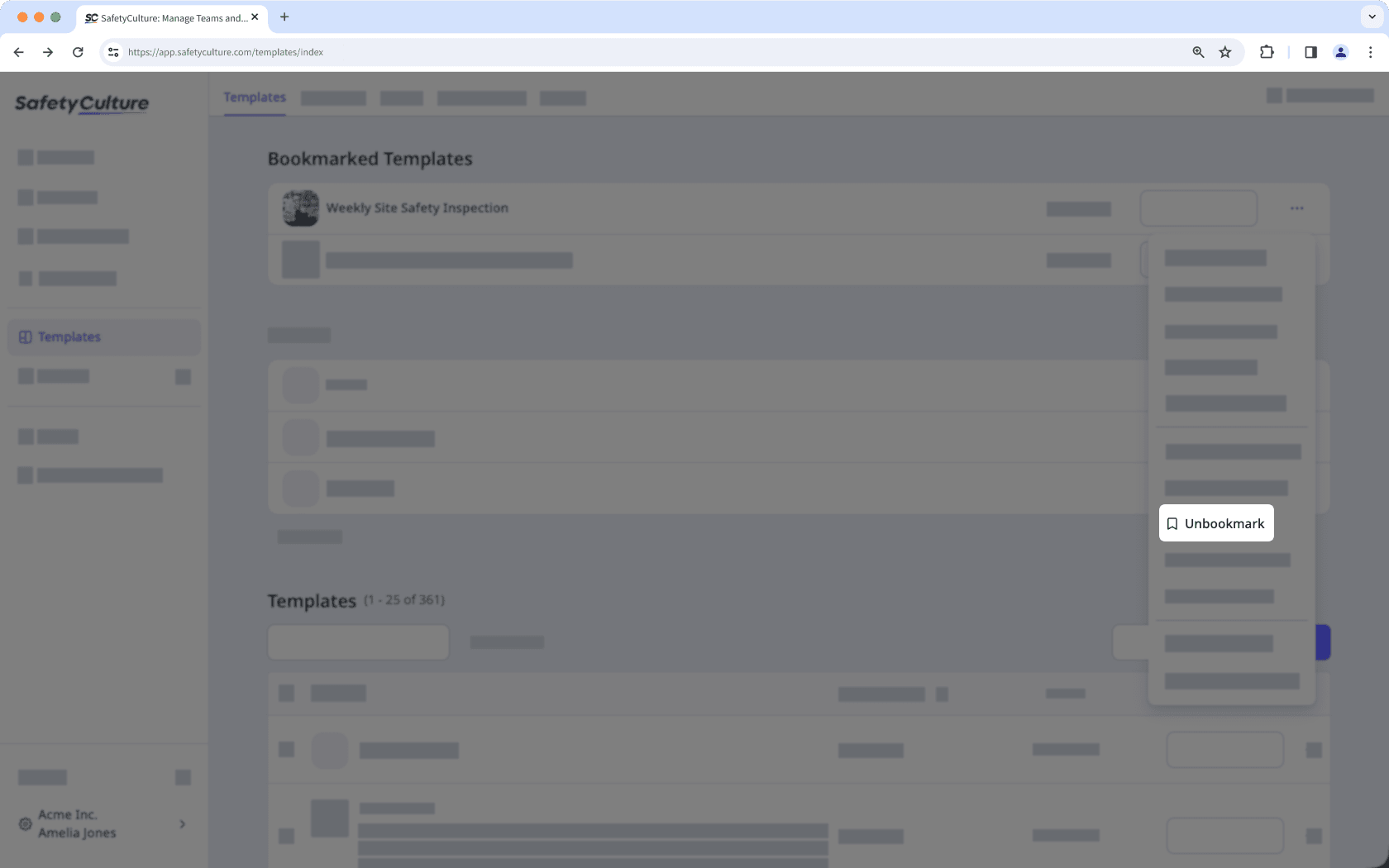 Mithilfe der Web-App ein Lesezeichen von einer Vorlage entfernen.