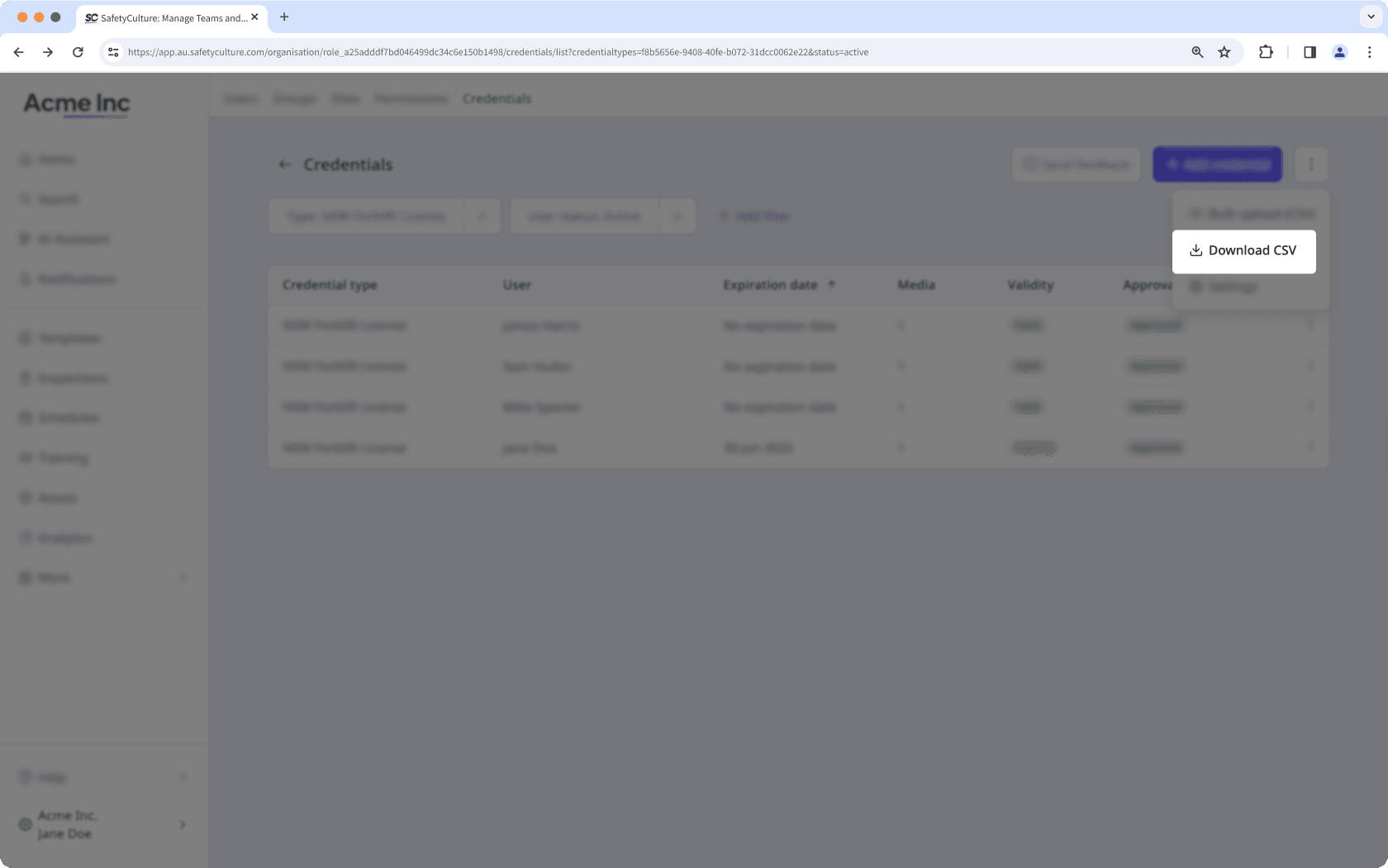 Mithilfe der Web-App Referenzenen als CSV-Datei herunterladen.