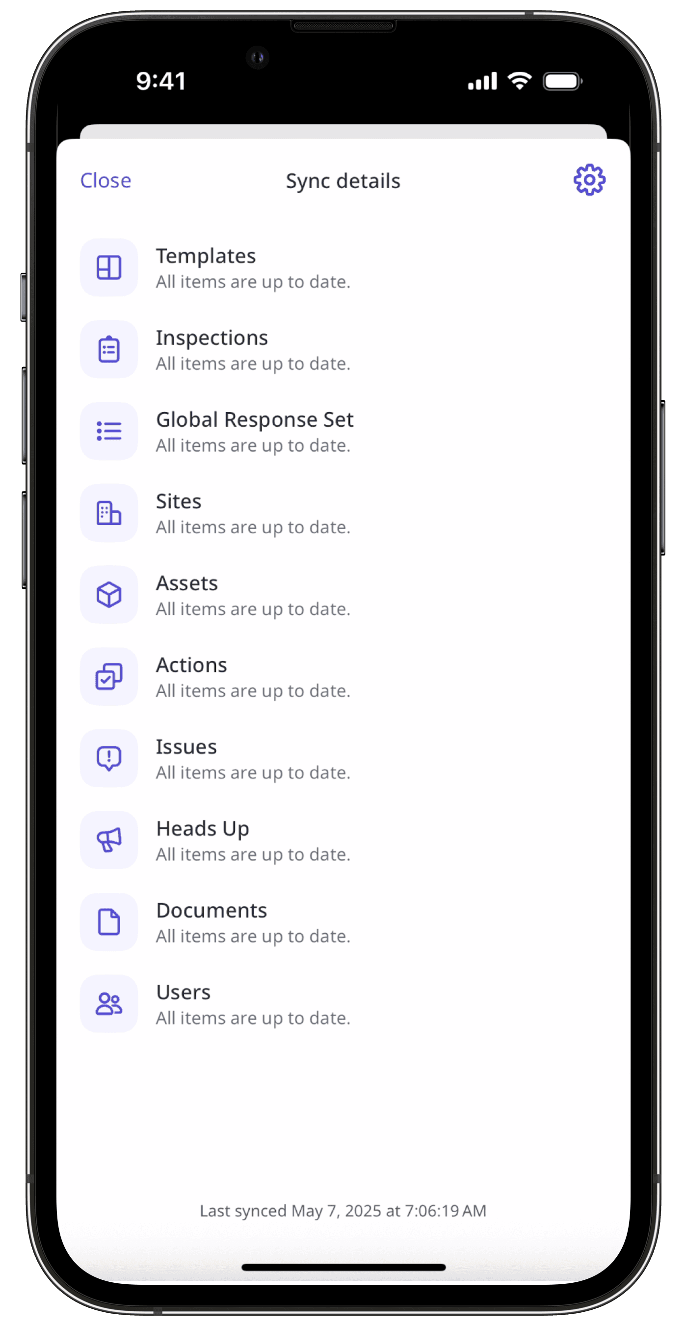 Die detaillierte Synchronisationsstatusliste in der Mobile-App.
