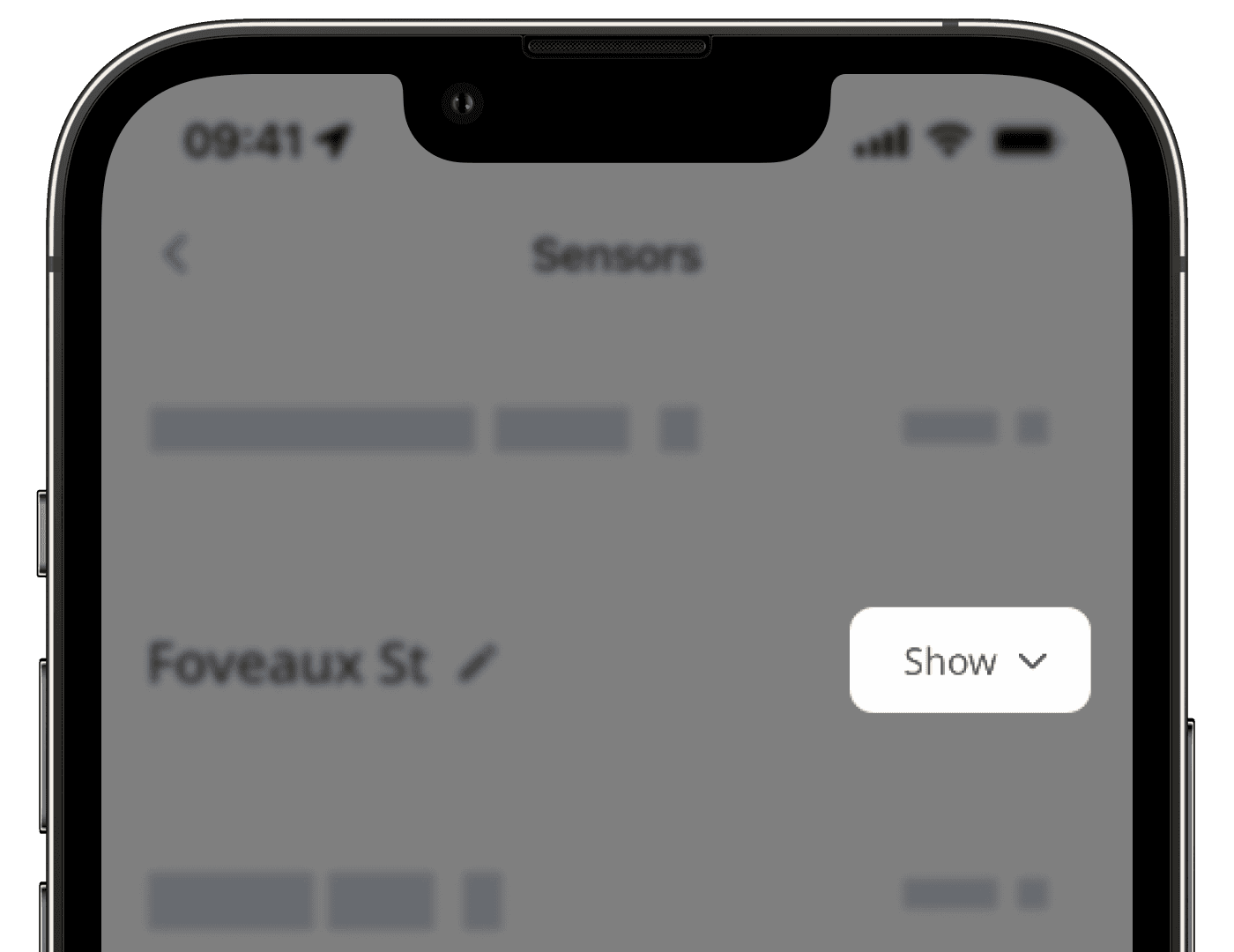 Una lista de ubicaciones con sensores a través de la aplicación móvil.