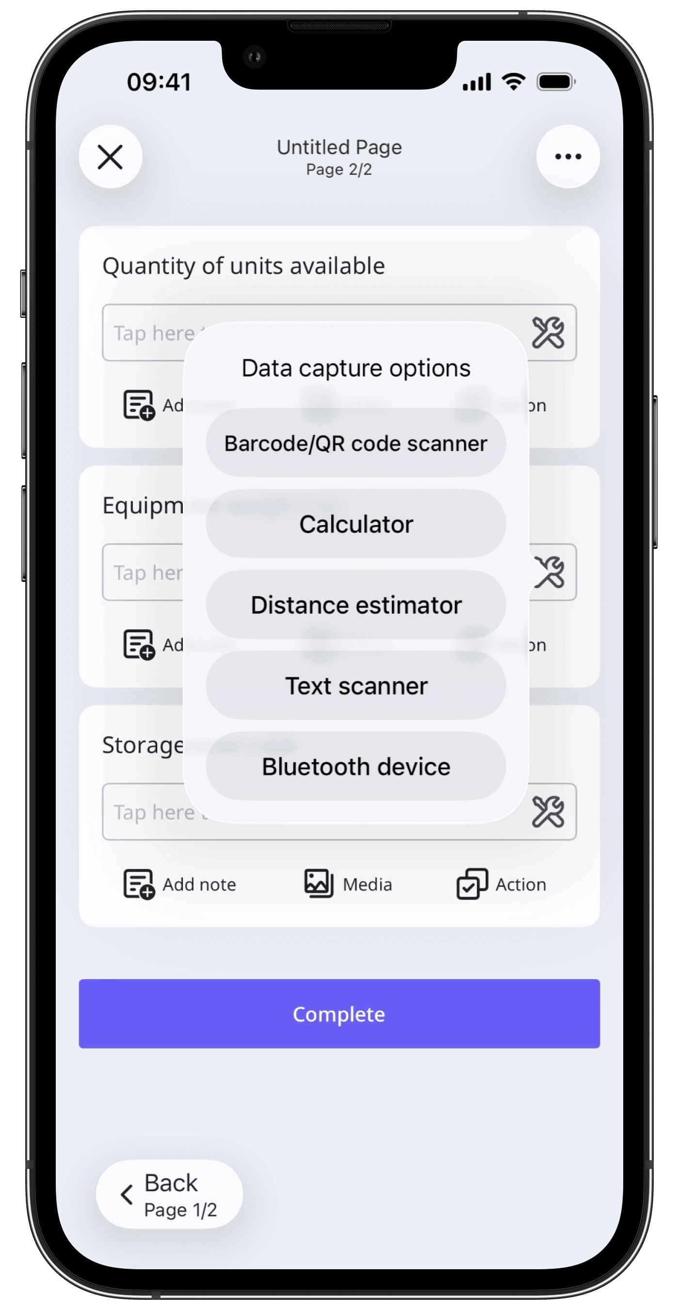 Toolkit options in inspections on the mobile app.