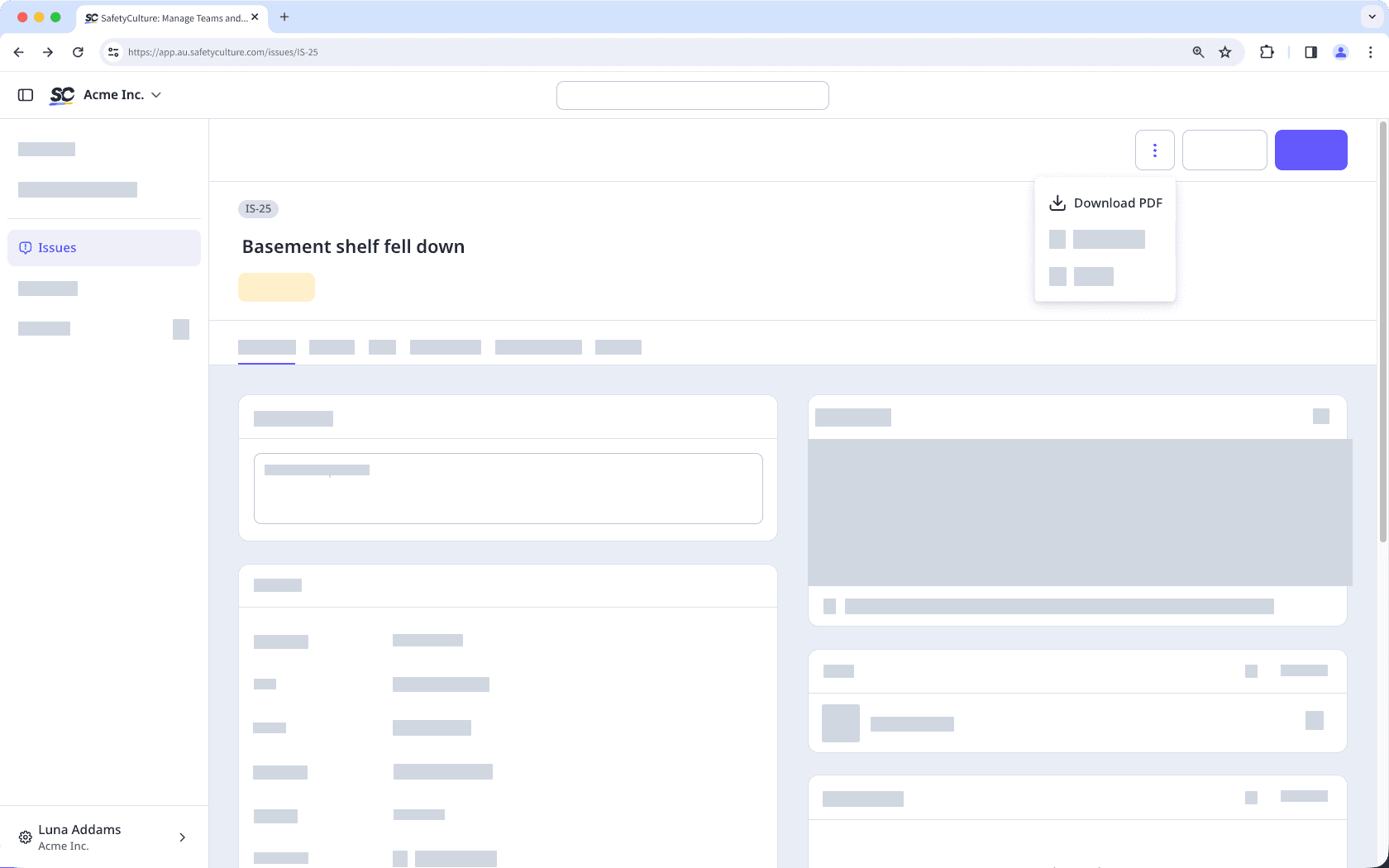 On the issue profile, click the three-dot menu on the upper-right side of the page. Select "Download PDF."