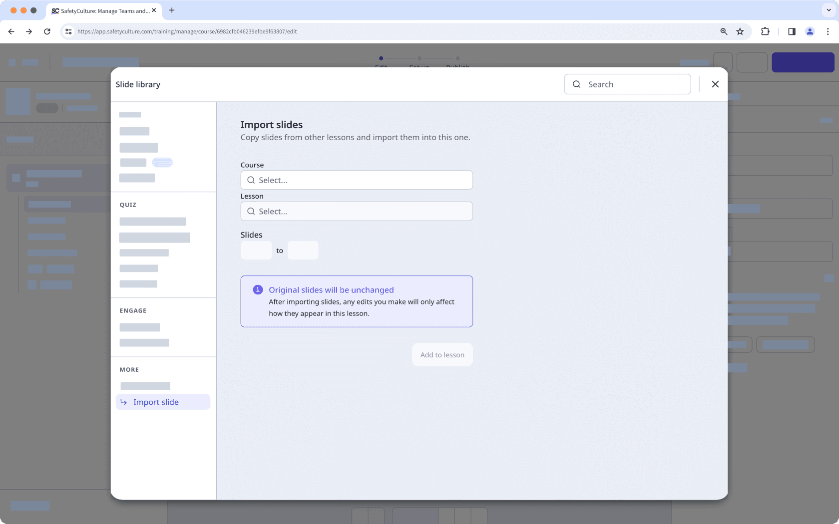 La bibliothèque de diapositives montrant l'option d'importation de diapositive.