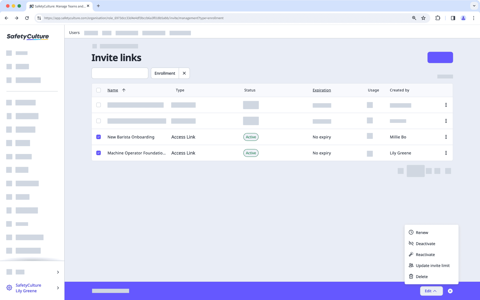 Bulk edit enrollment links via the web app.