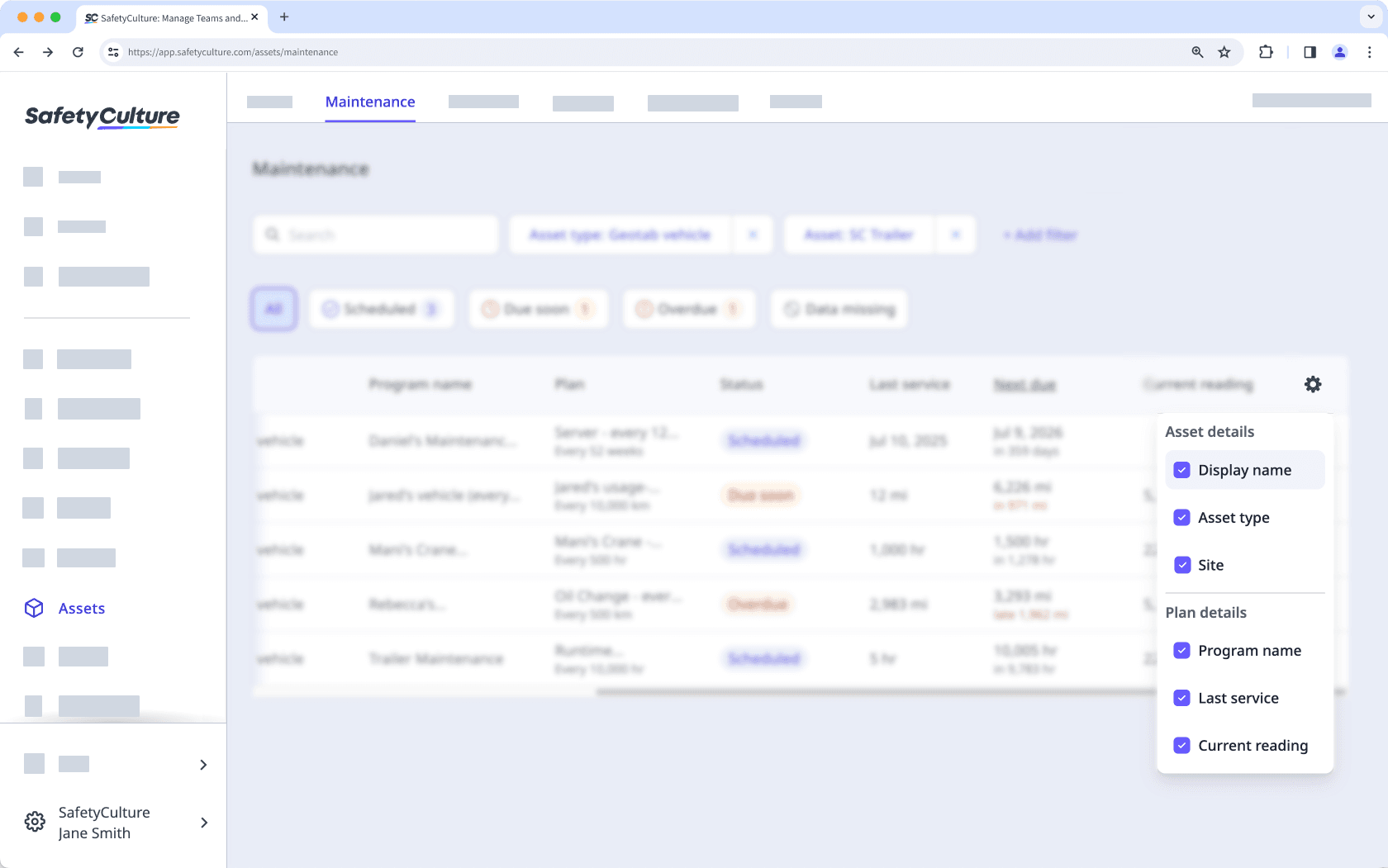 Affichez plus de détails sur les actifs dans le tableau de maintenance via l'application Web.
