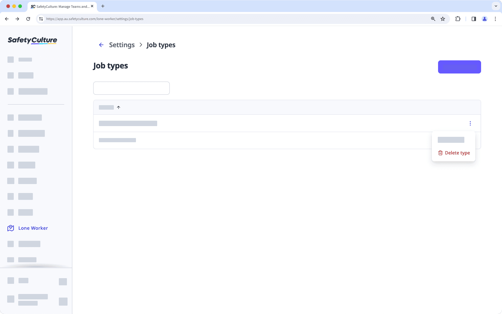 Supprimez un type de tâche dans Travailleur isolé via l'application Web.